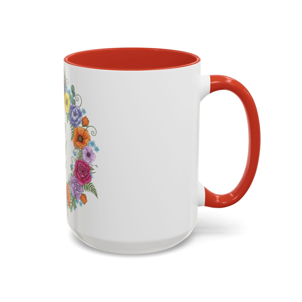 ''Spring State of Mind'' Coffee Mug — Floral Wreath Accent Cup 11/15oz