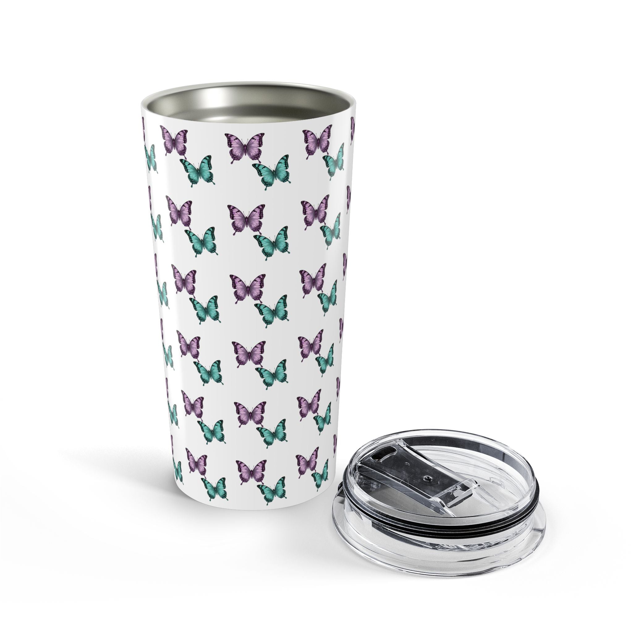 Butterfly Pattern Tumbler – Purple & Turquoise Spring Travel Cup