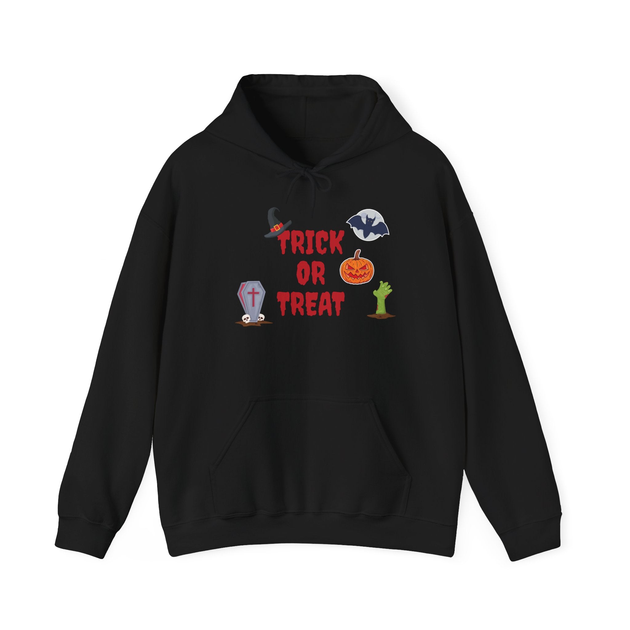Trick or Treat Unisex Heavy Blend™ Hooded Sweatshirt Black (Red Letters)