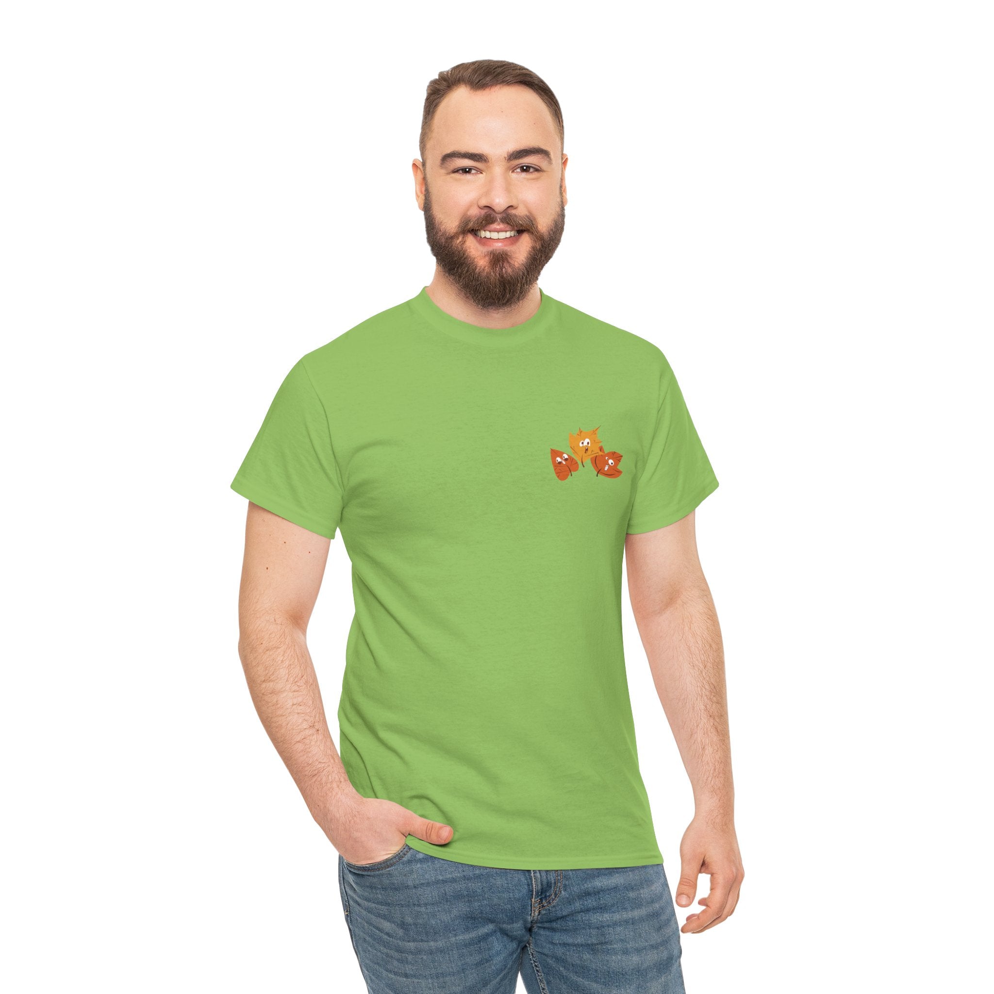 Smiley Autumn Leaves Unisex Heavy Cotton Tee