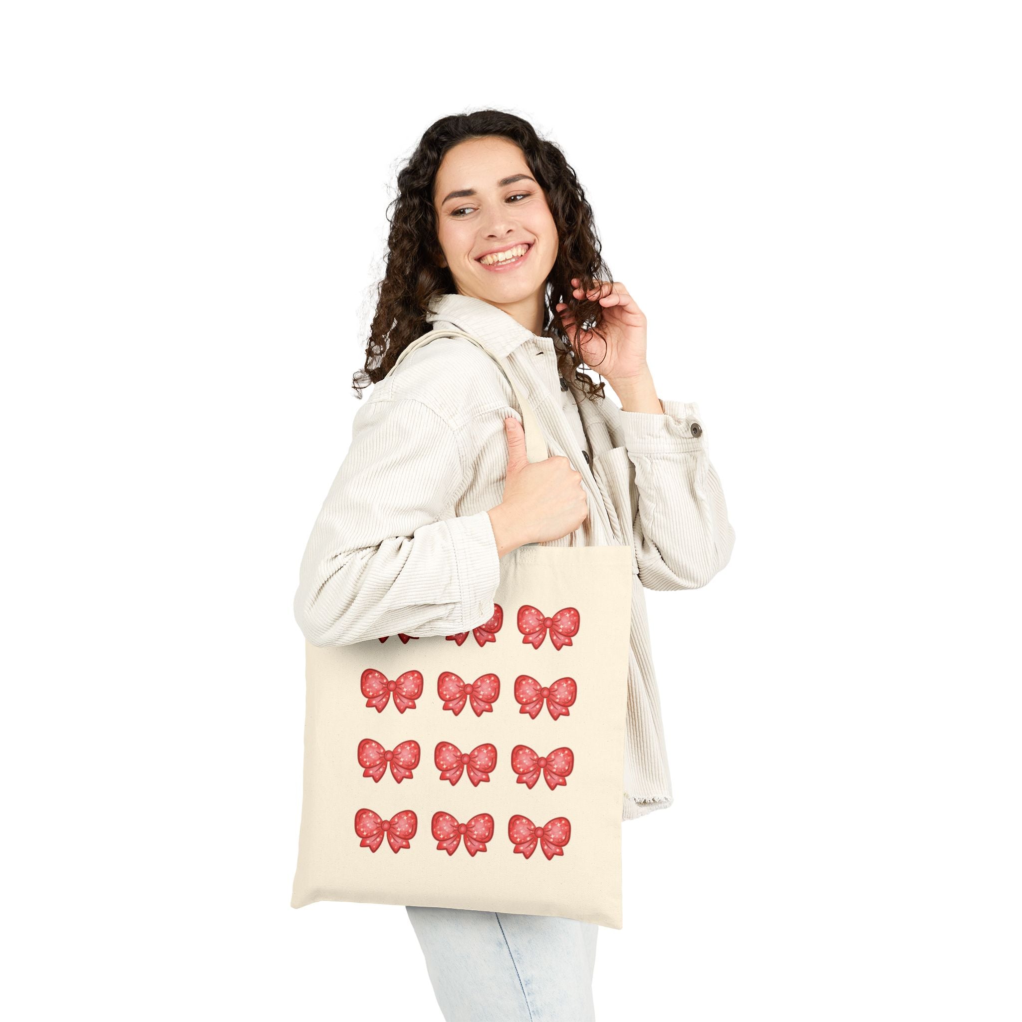 Glittery Red Bow Pattern Tote Bag