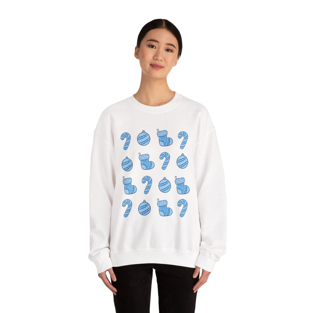 Glittery Blue Holiday Pattern Crewneck Sweatshirt