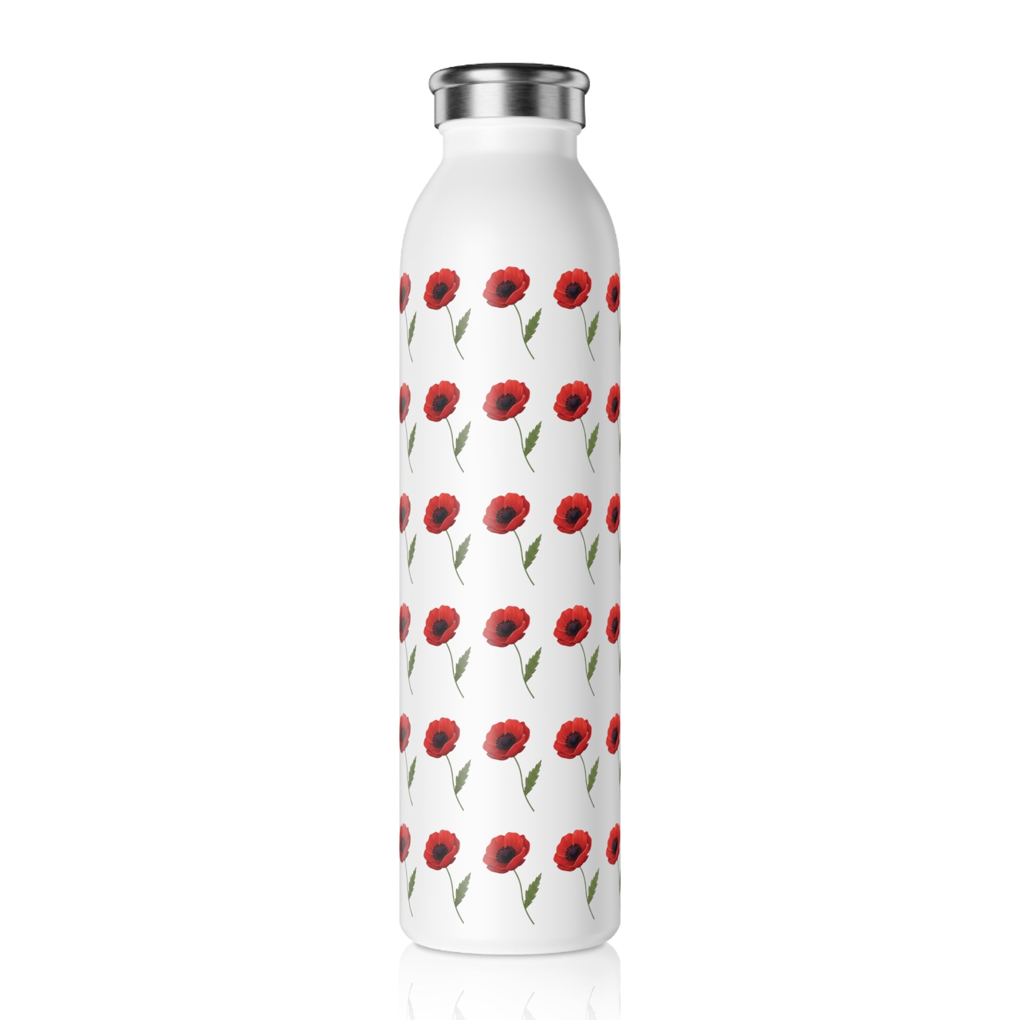 Poppy Pattern Slim Water Bottle — Floral Stainless Steel Reusable Bottle