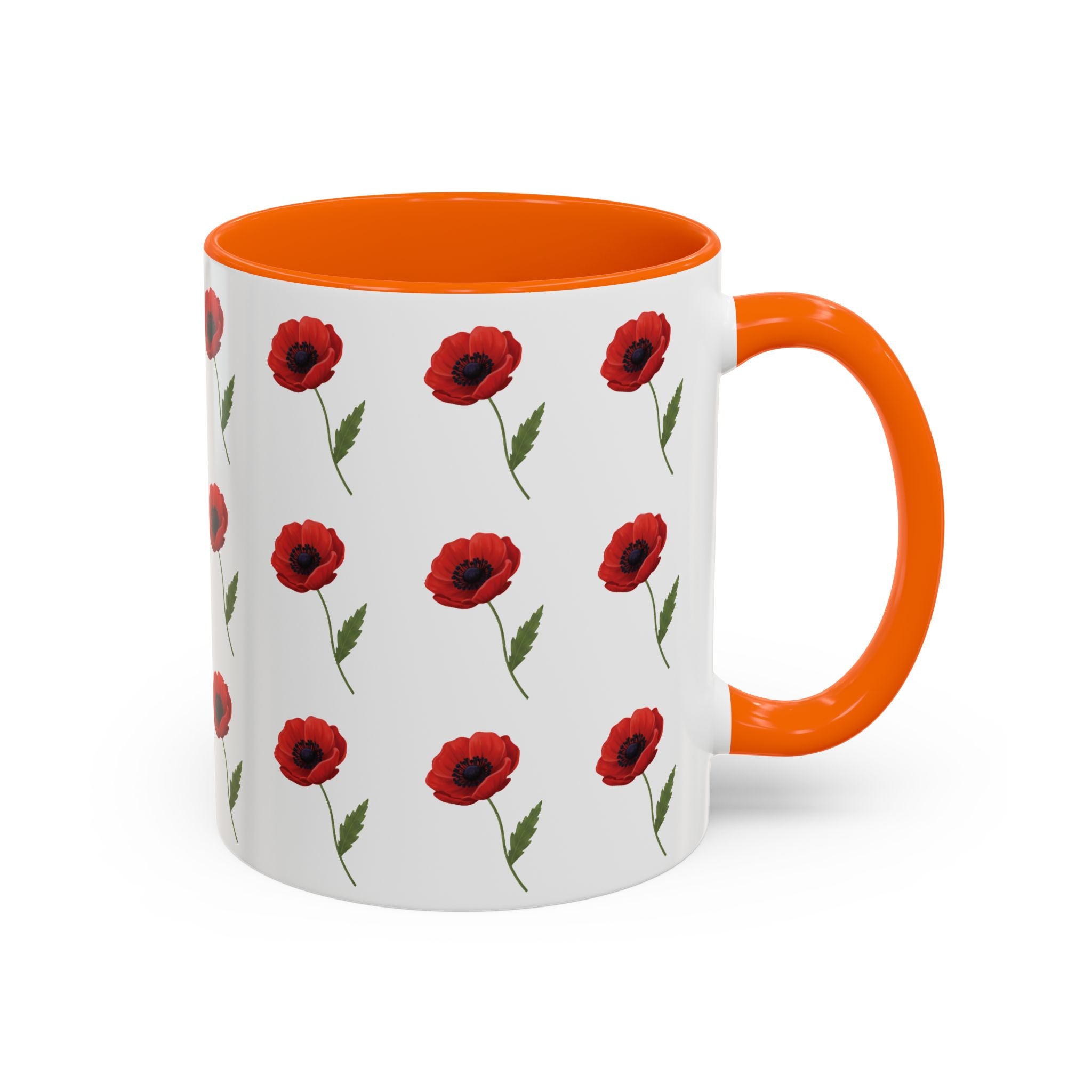 Poppy Pattern Coffee Mug — Red Floral Ceramic 11/15oz