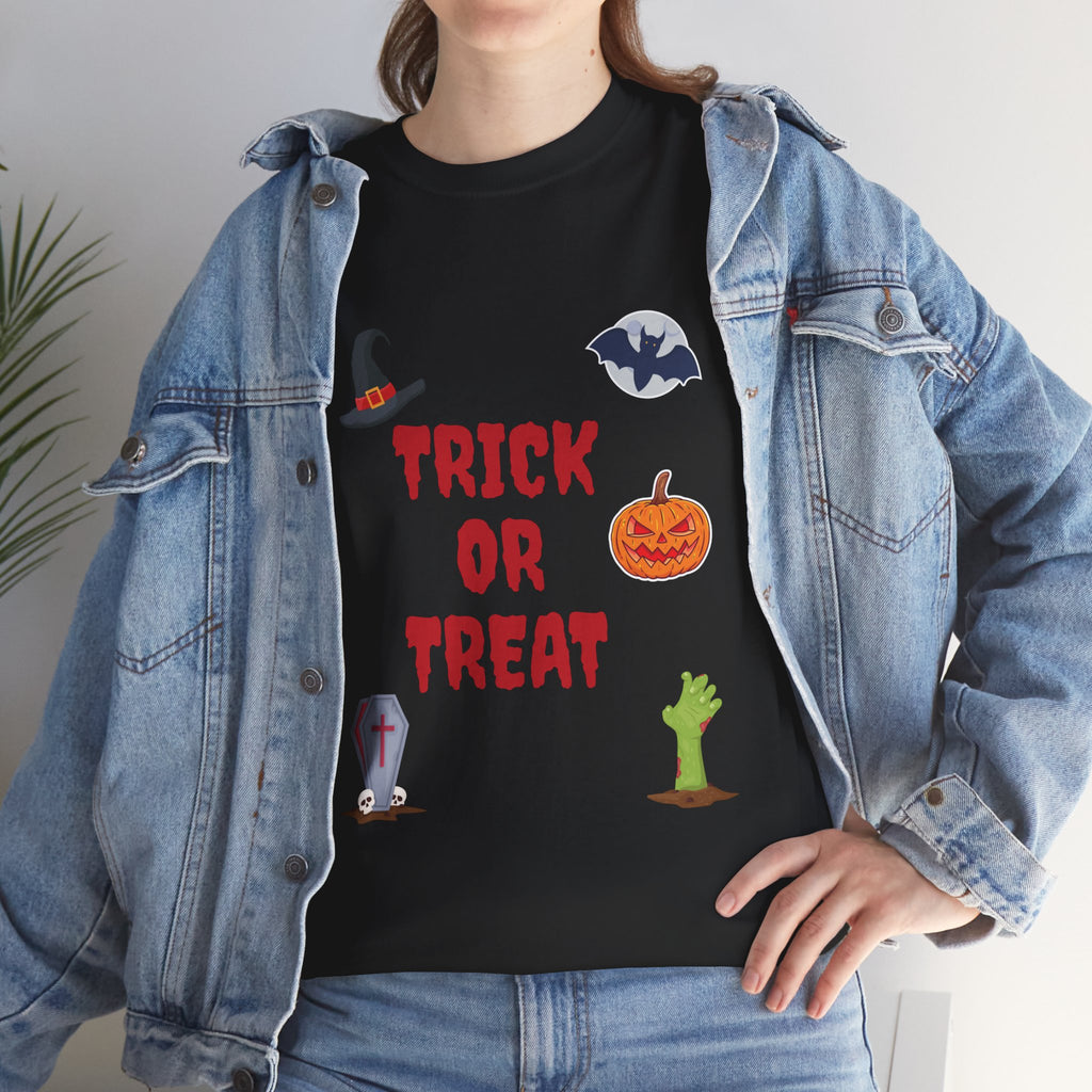 Trick or Treat Unisex Heavy Cotton Tee Black (Red letters)