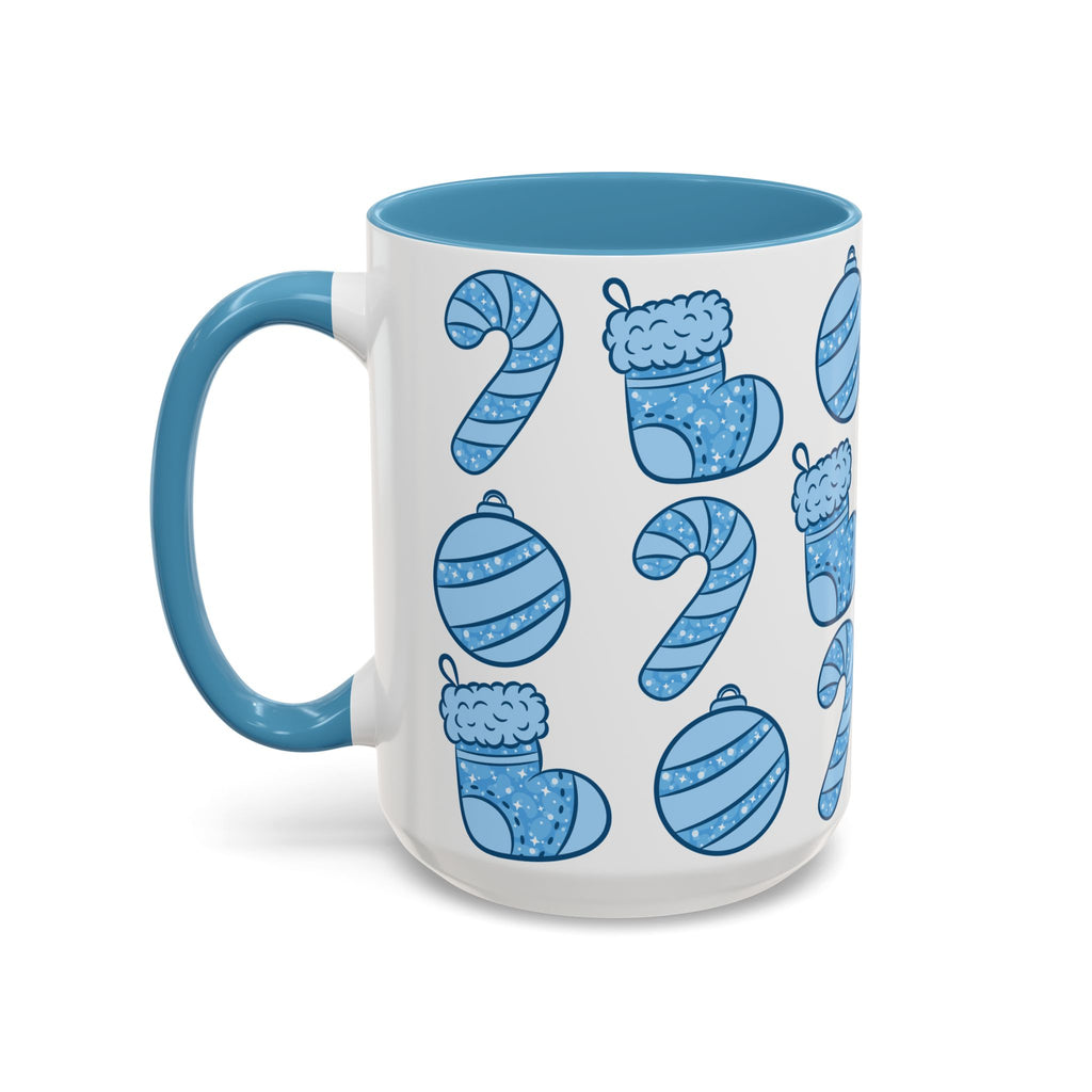 Glittery Blue Holiday Pattern Accent Coffee Mug (11/15 oz)