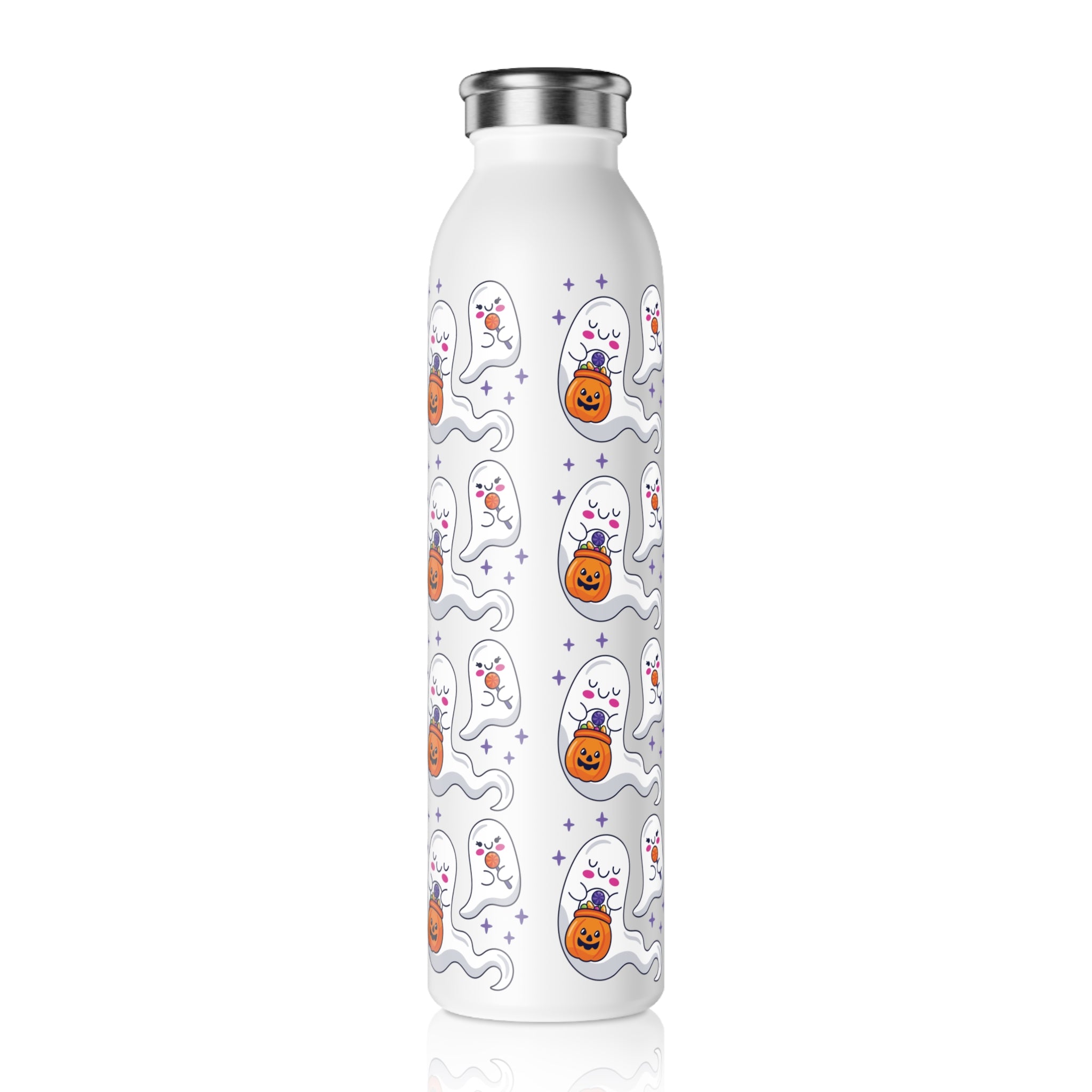 Halloween Ghost Holding Treats Slim Water Bottle