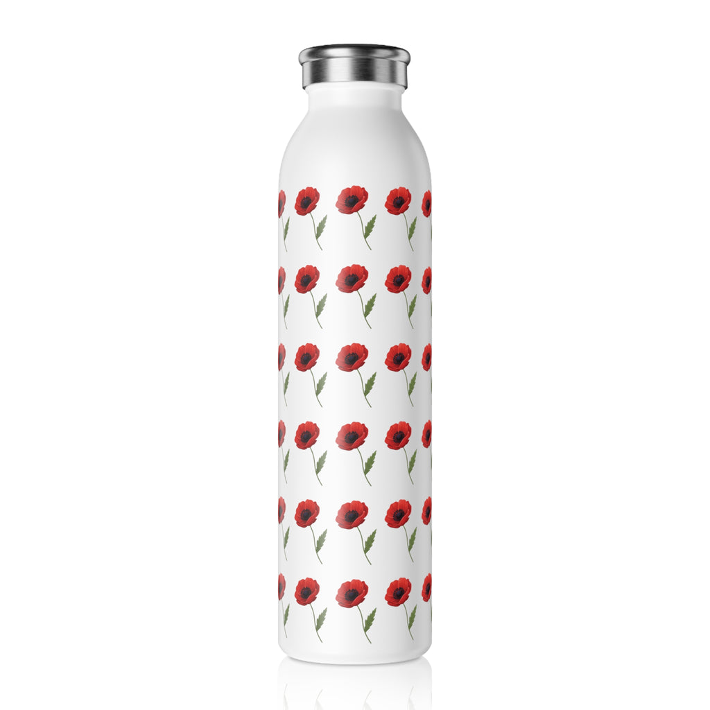 Poppy Pattern Slim Water Bottle — Floral Stainless Steel Reusable Bottle
