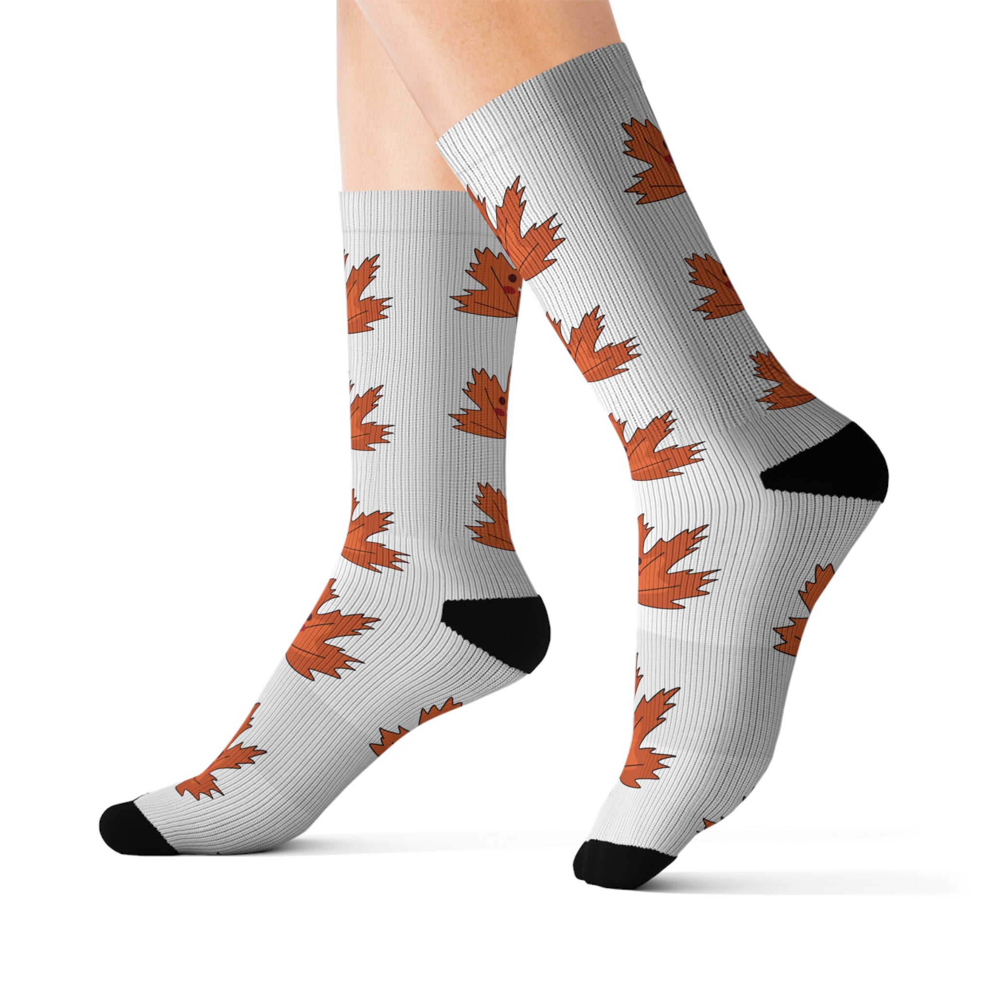 Cute Autumn Leaf Sublimation Socks- White