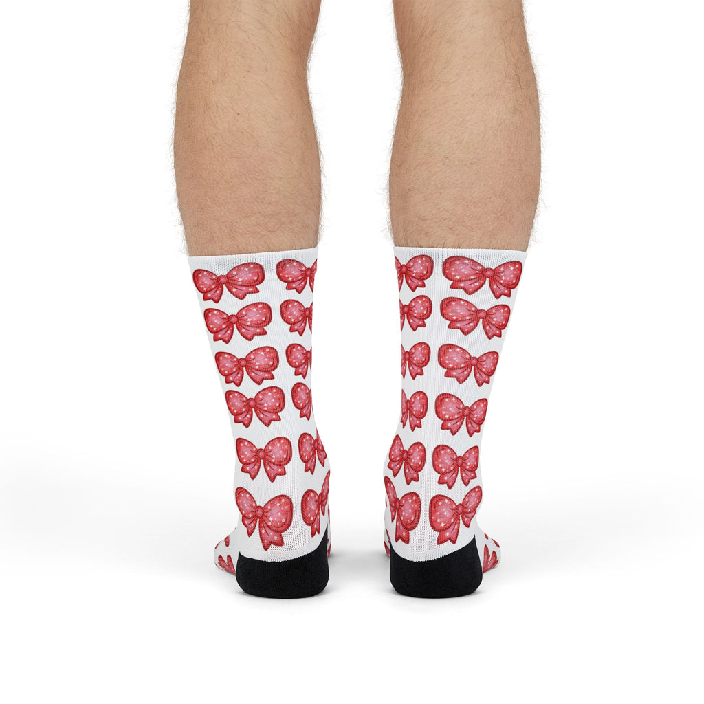 Glittery Red Bow Pattern Sublimation Crew Socks