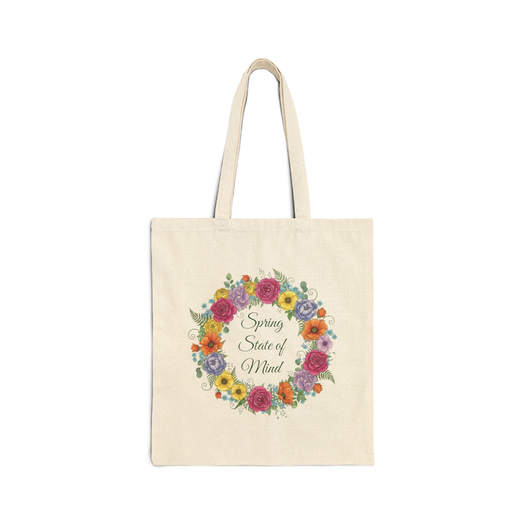 ''Spring State of Mind'' Canvas Tote — Floral Wreath Reusable Bag