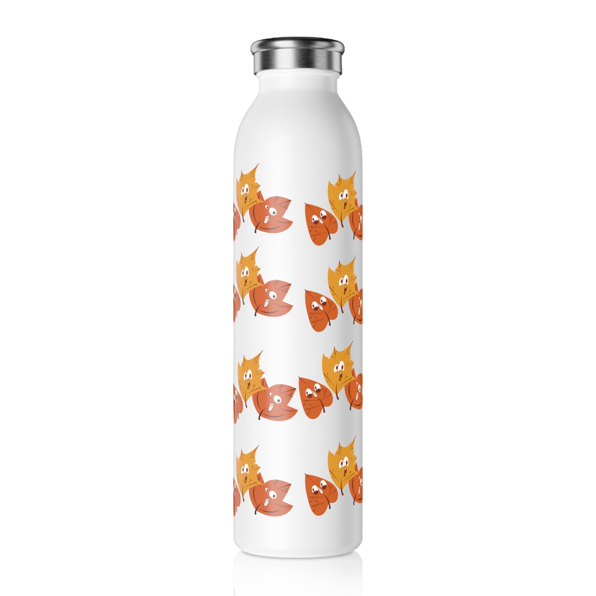 Smiley Autumn Leaves Slim Water Bottle