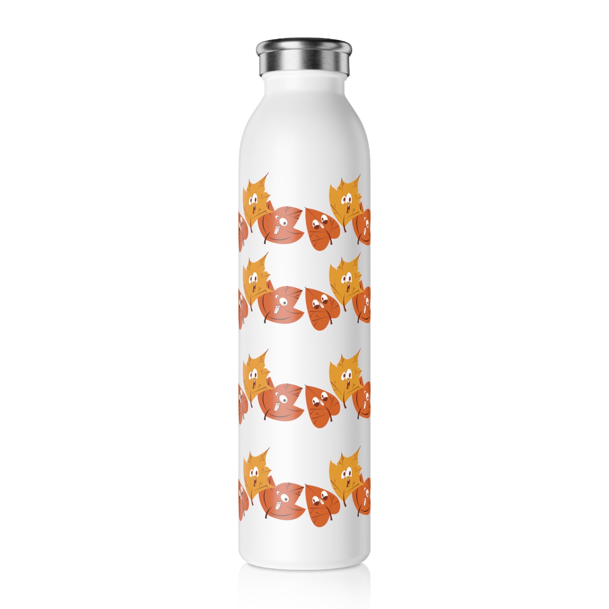 Smiley Autumn Leaves Slim Water Bottle
