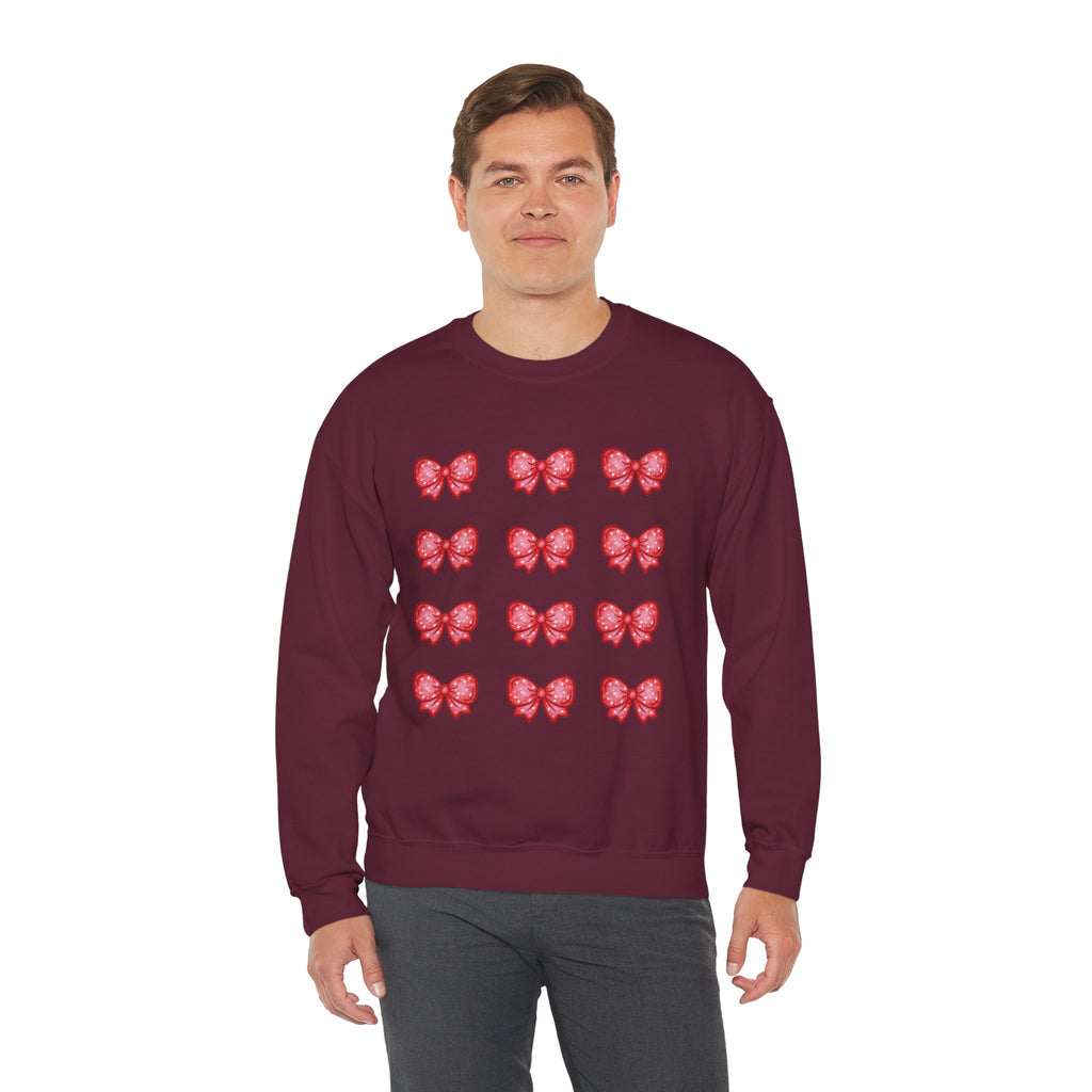 Glittery Red Bow Pattern Crewneck Sweatshirt