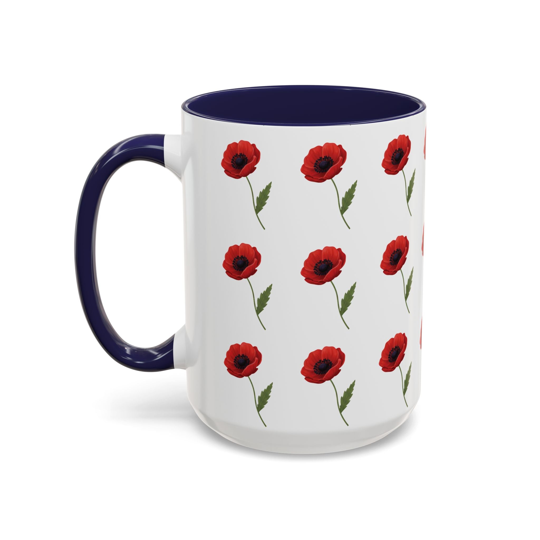 Poppy Pattern Coffee Mug — Red Floral Ceramic 11/15oz