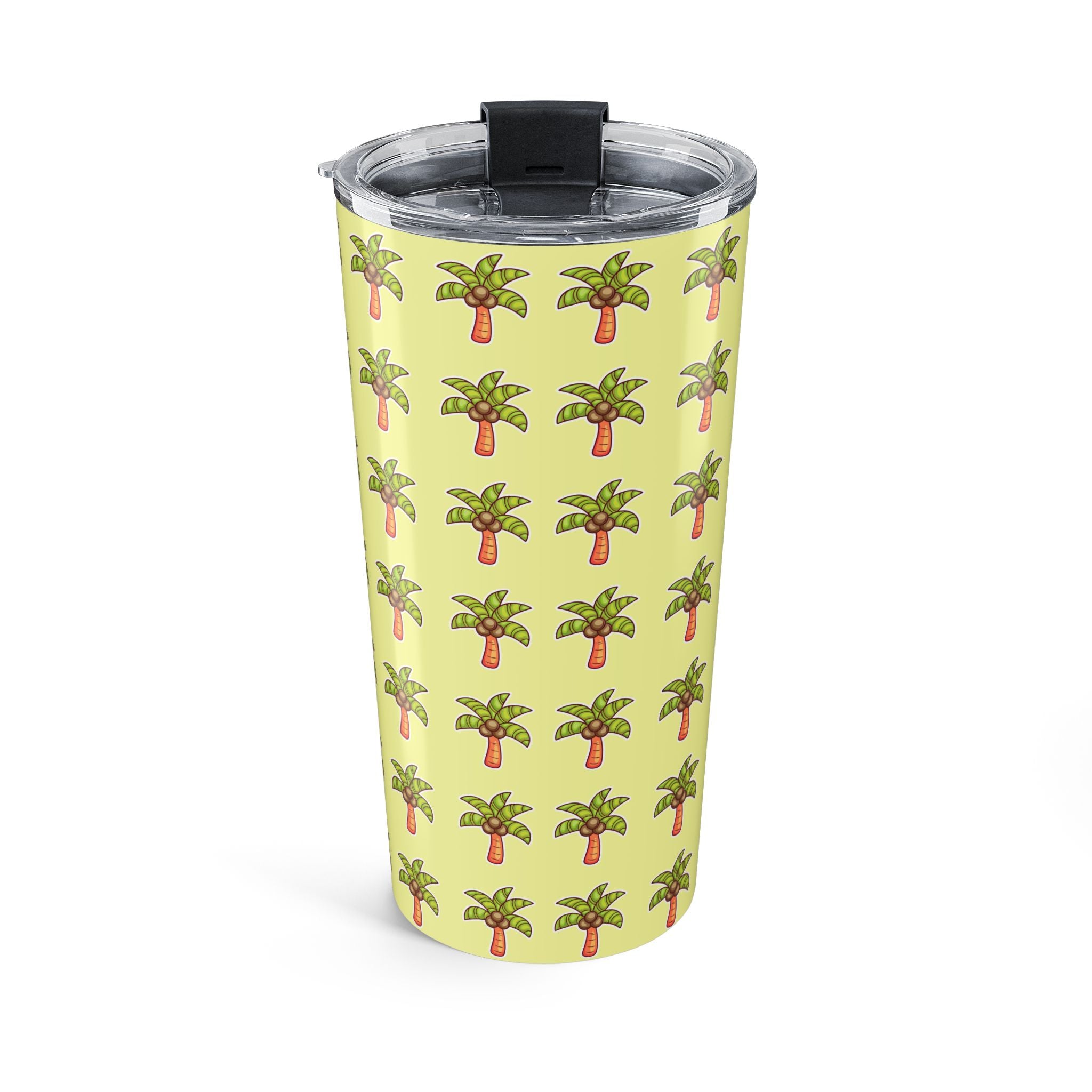Palm Tree Pattern Tumbler — Tropical Travel Coffee Cup - Tropical Yellow