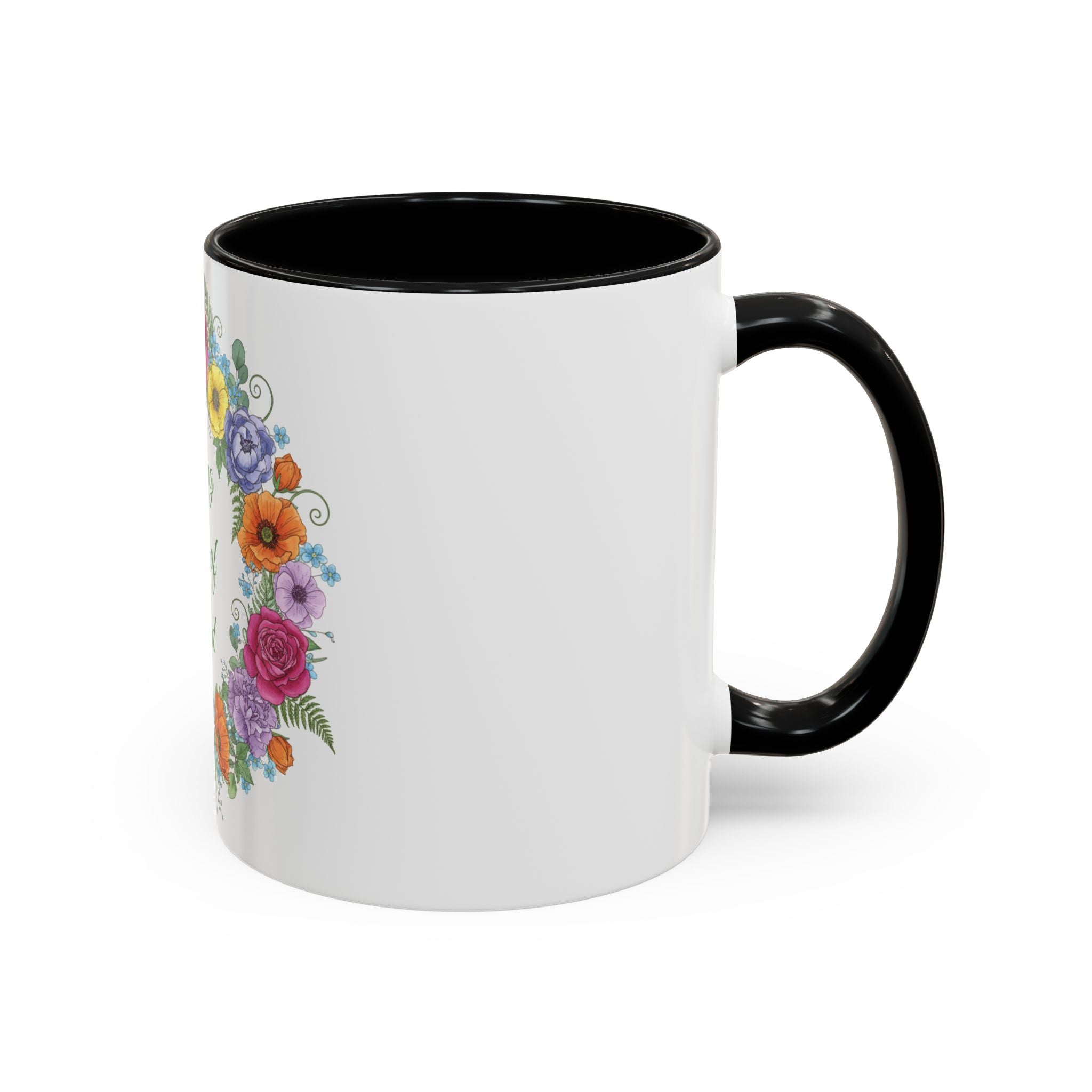 ''Spring State of Mind'' Coffee Mug — Floral Wreath Accent Cup 11/15oz