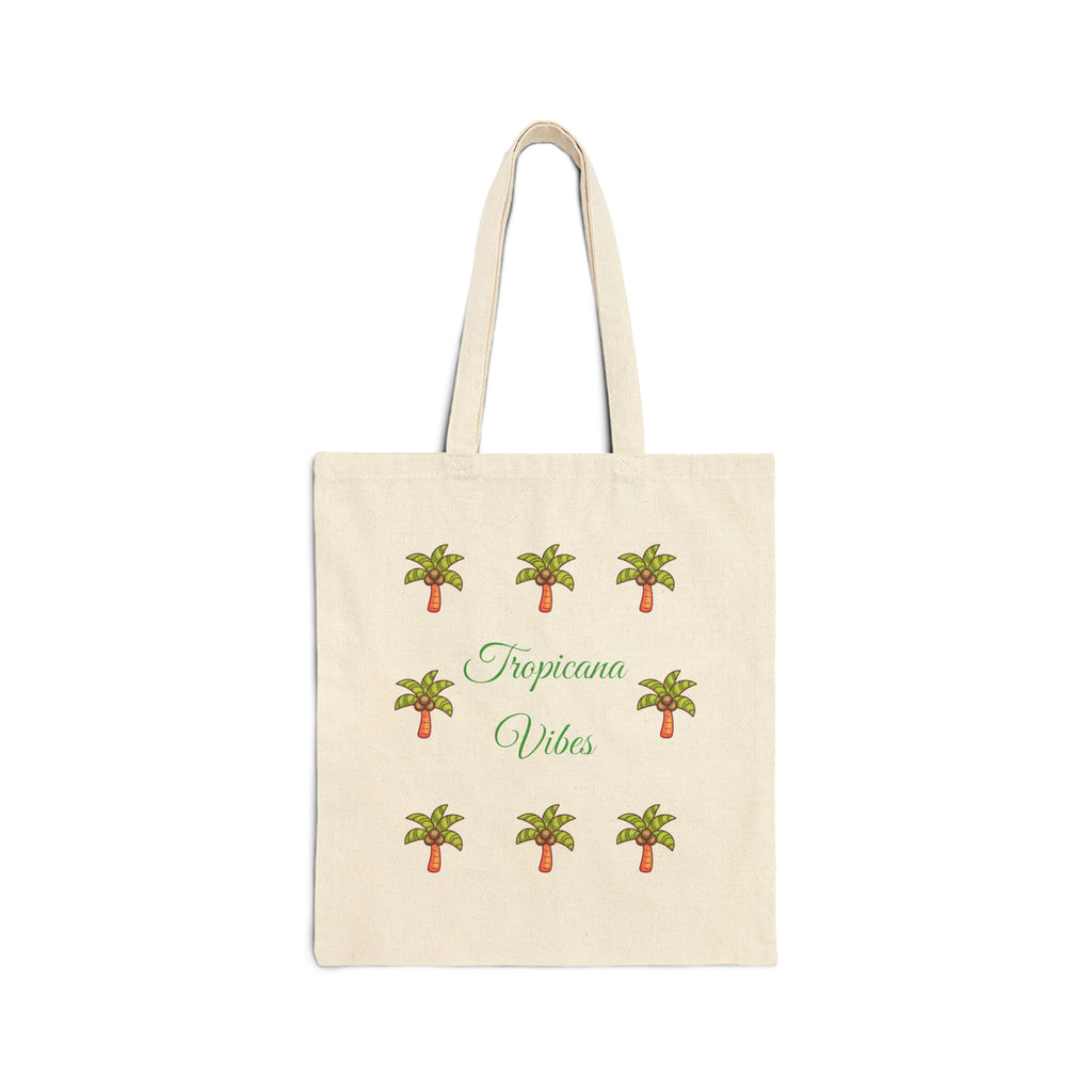Tote Bag — "Tropicana Vibes" Palm Tree Canvas Tote (Eco Beach Grocery Bag)