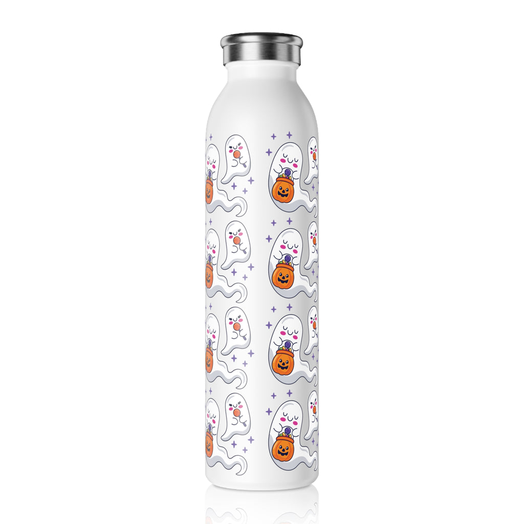 Halloween Ghost Holding Treats Slim Water Bottle