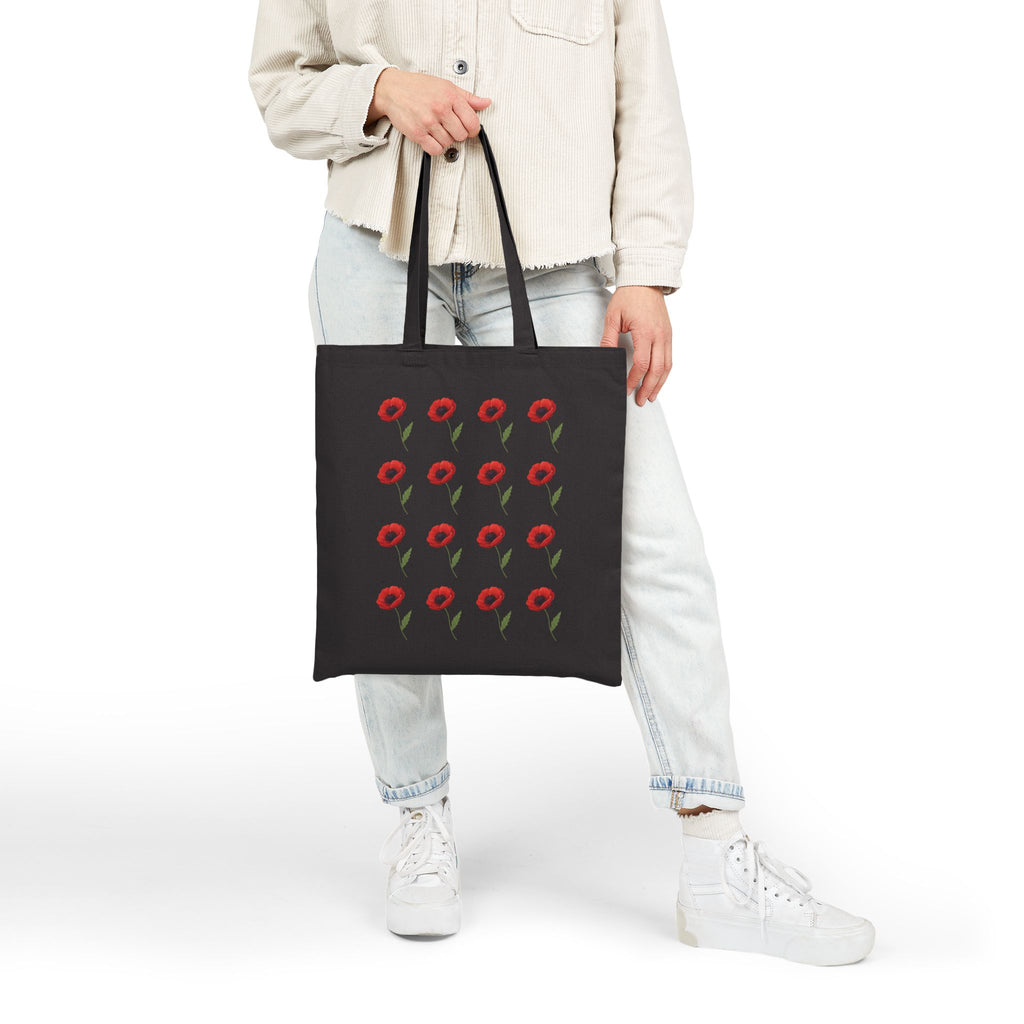 Poppy Pattern Cotton Tote Bag — Floral Canvas Tote