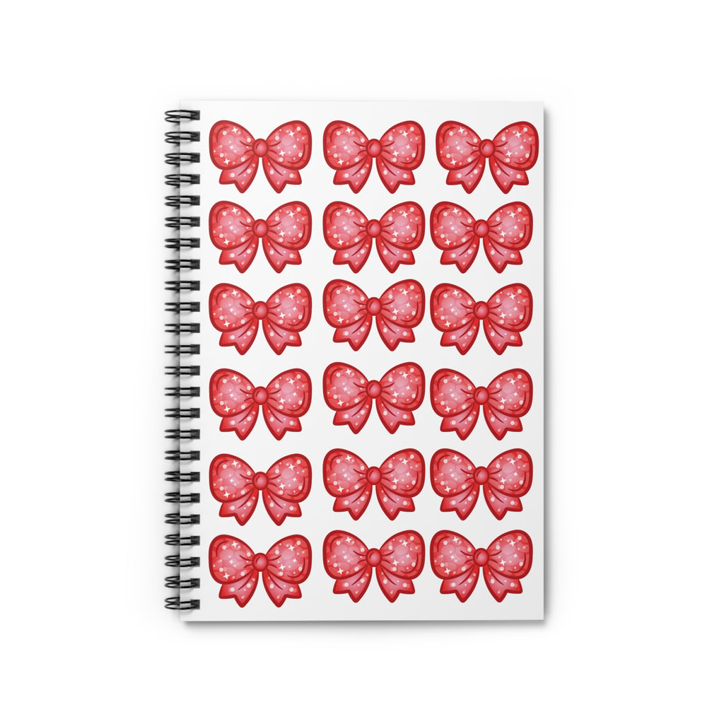 Glittery Red Bow Pattern Spiral Notebook — Ruled Line