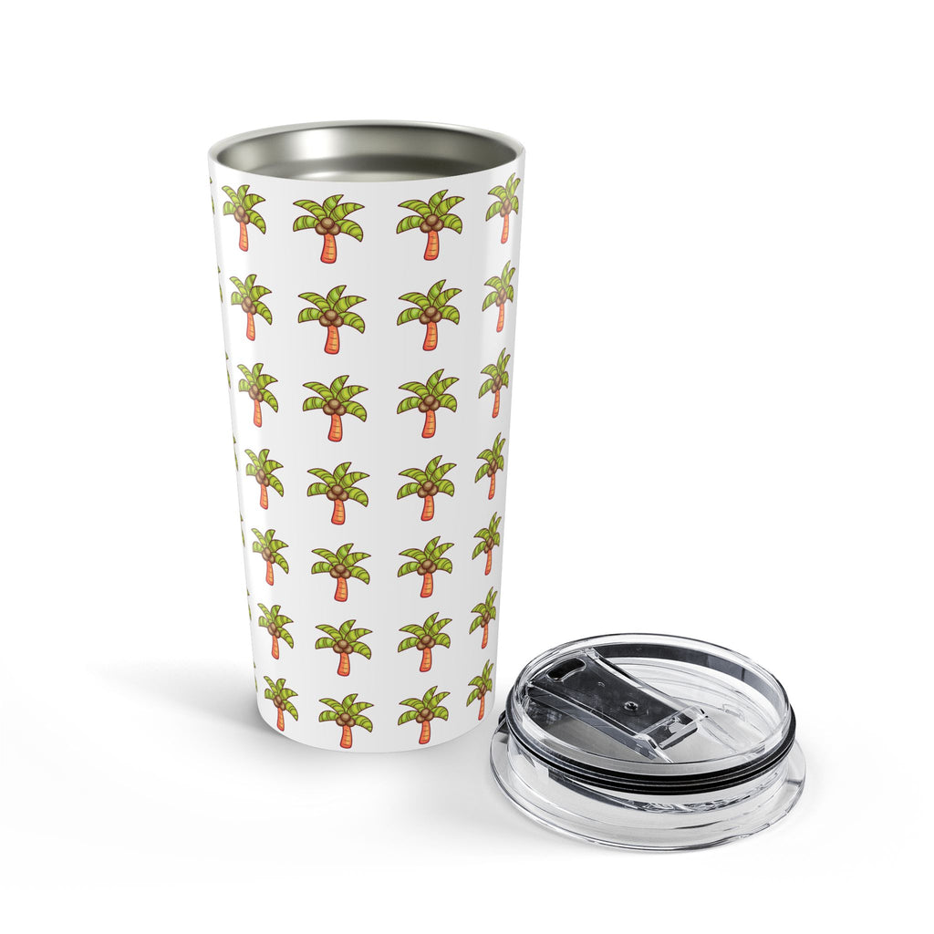 Palm Tree Pattern Tumbler — Tropical Travel Coffee Cup - White