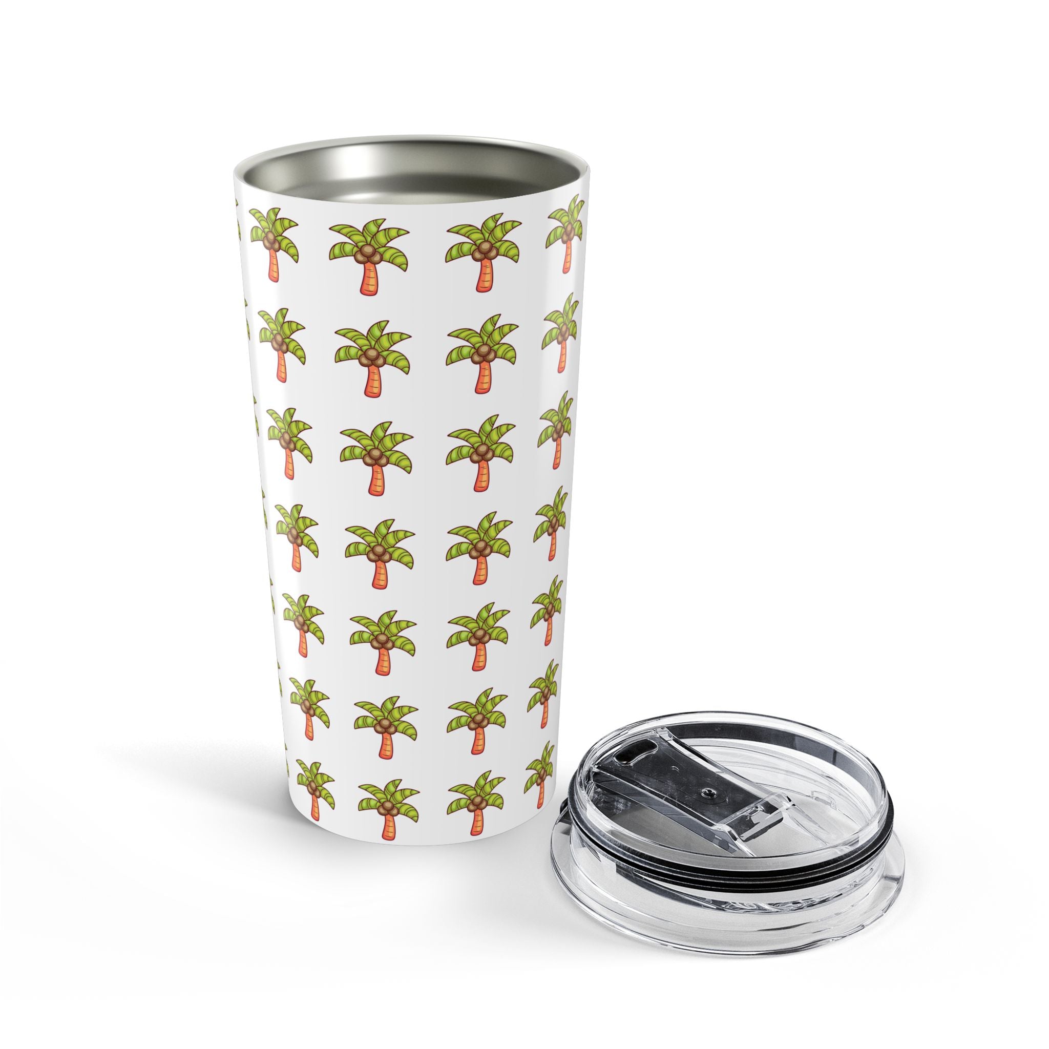 Palm Tree Pattern Tumbler — Tropical Travel Coffee Cup - White