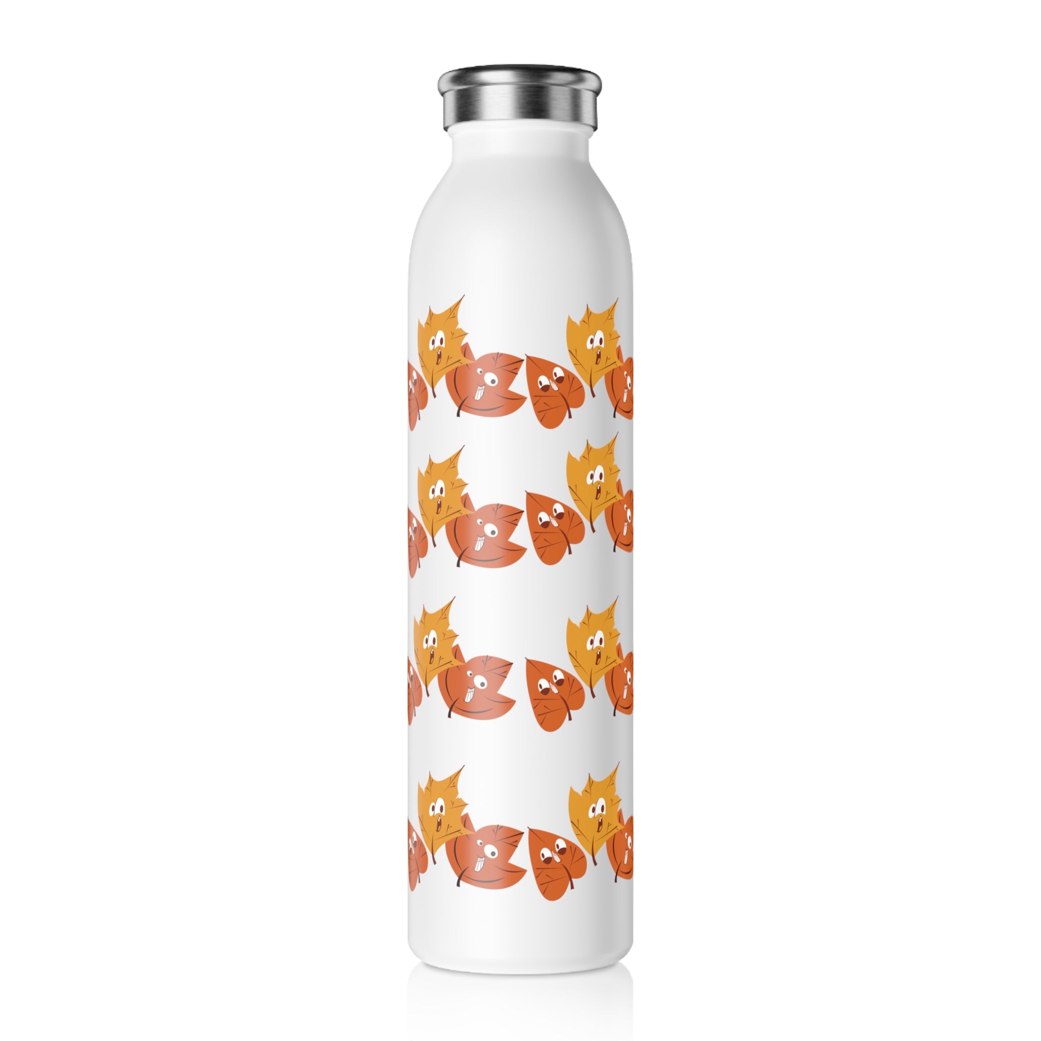 Smiley Autumn Leaves Slim Water Bottle