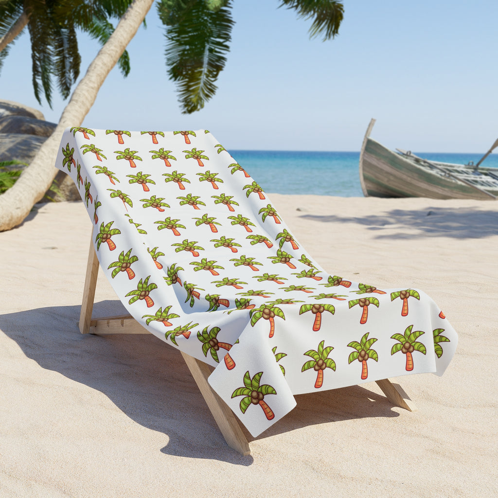 Coconut Palm Pattern Beach Towel — Tropical Summer Pool & Beach Towel - White