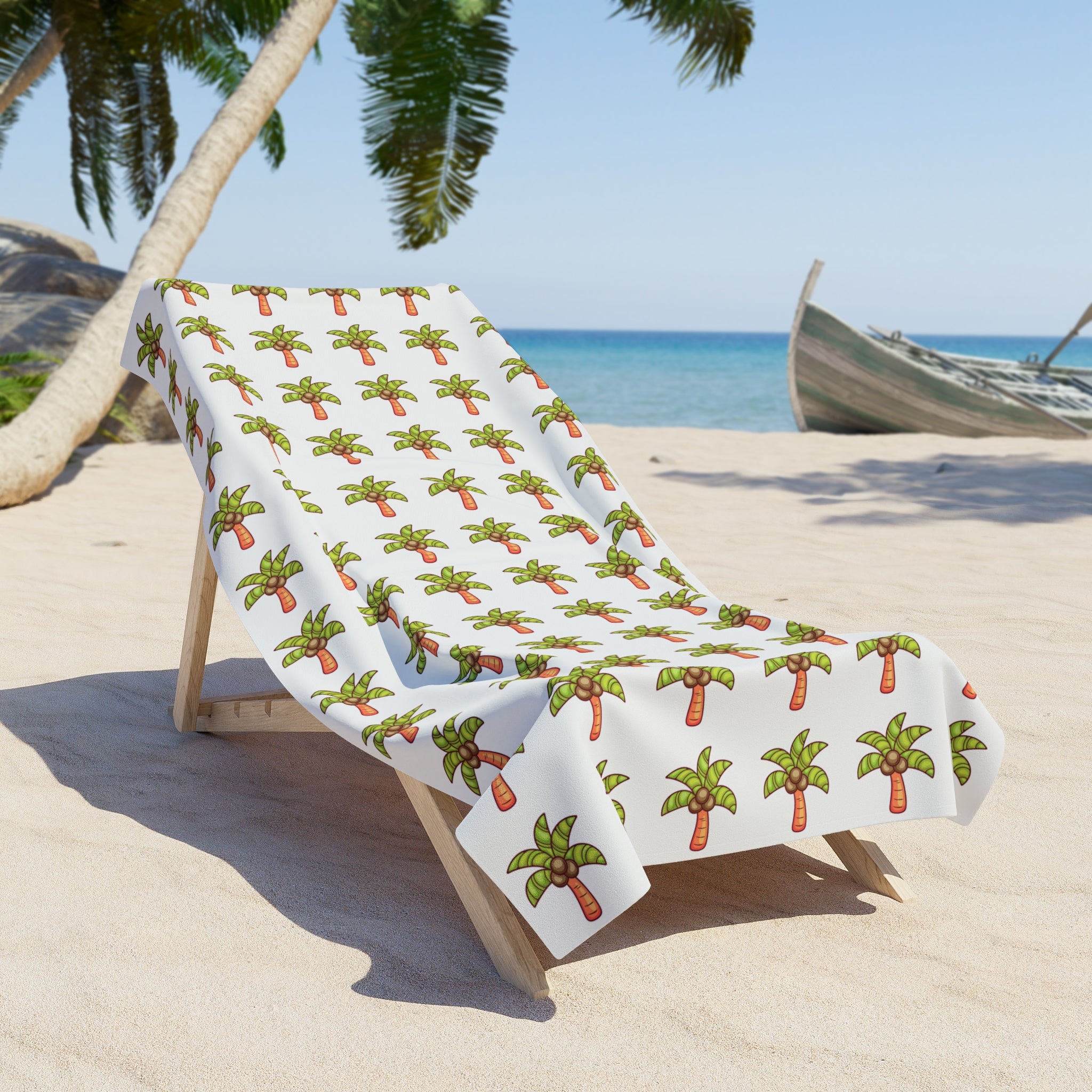 Coconut Palm Pattern Beach Towel — Tropical Summer Pool & Beach Towel - White