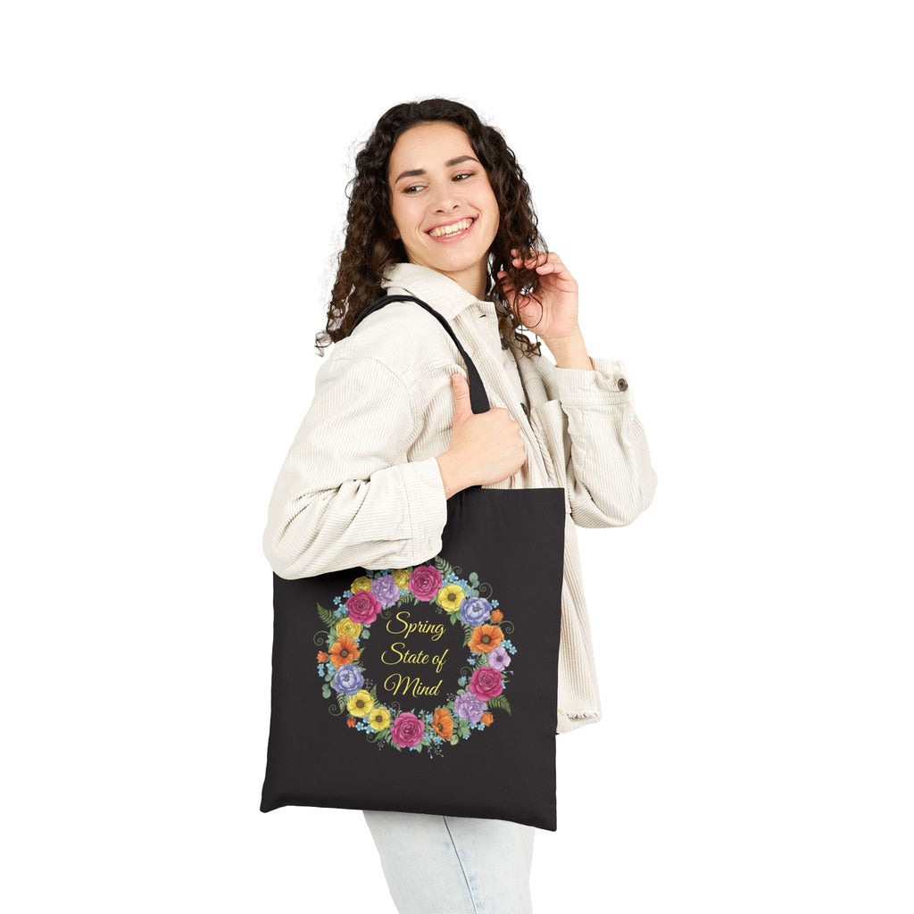 ''Spring State of Mind'' Canvas Tote — Floral Wreath Reusable Bag