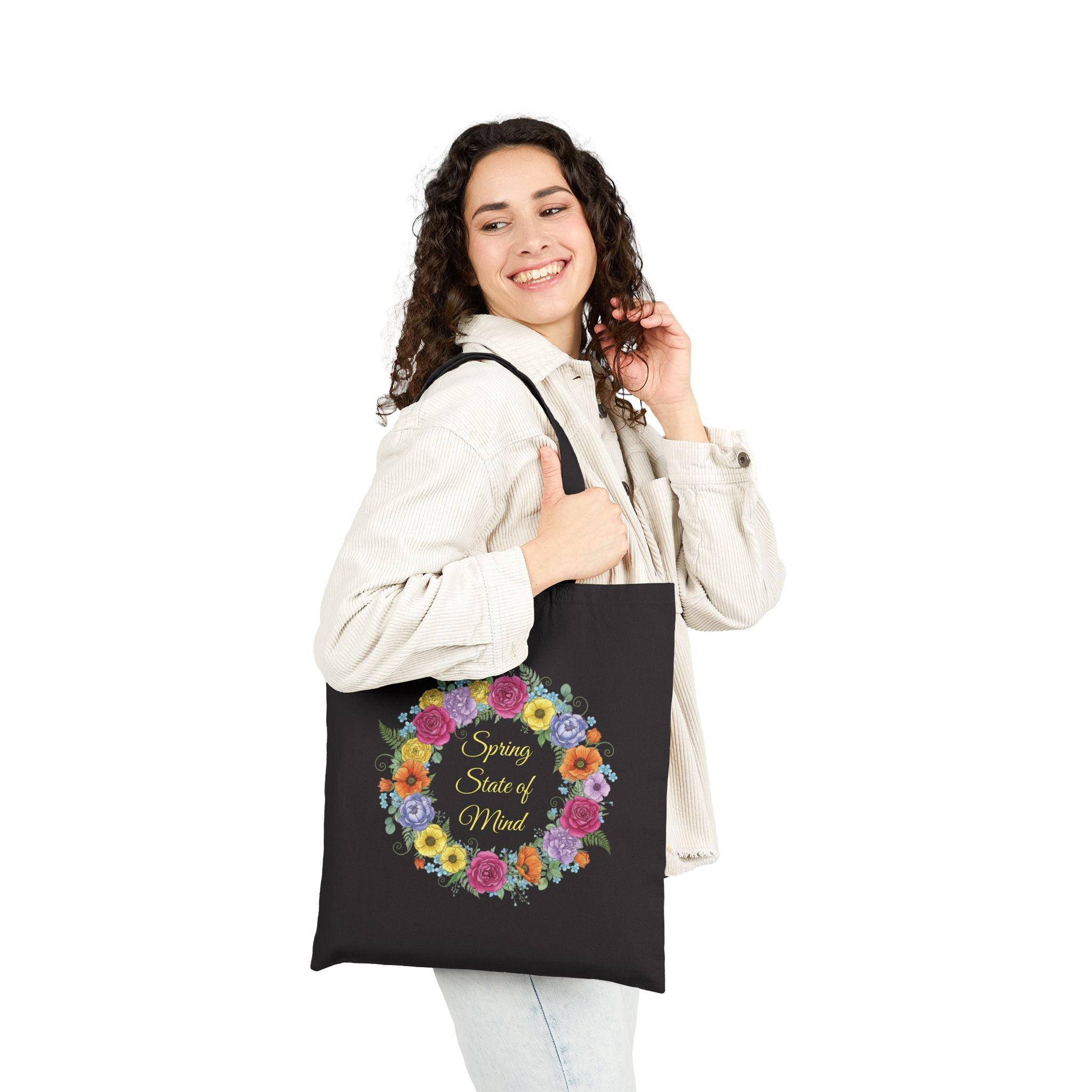 ''Spring State of Mind'' Canvas Tote — Floral Wreath Reusable Bag
