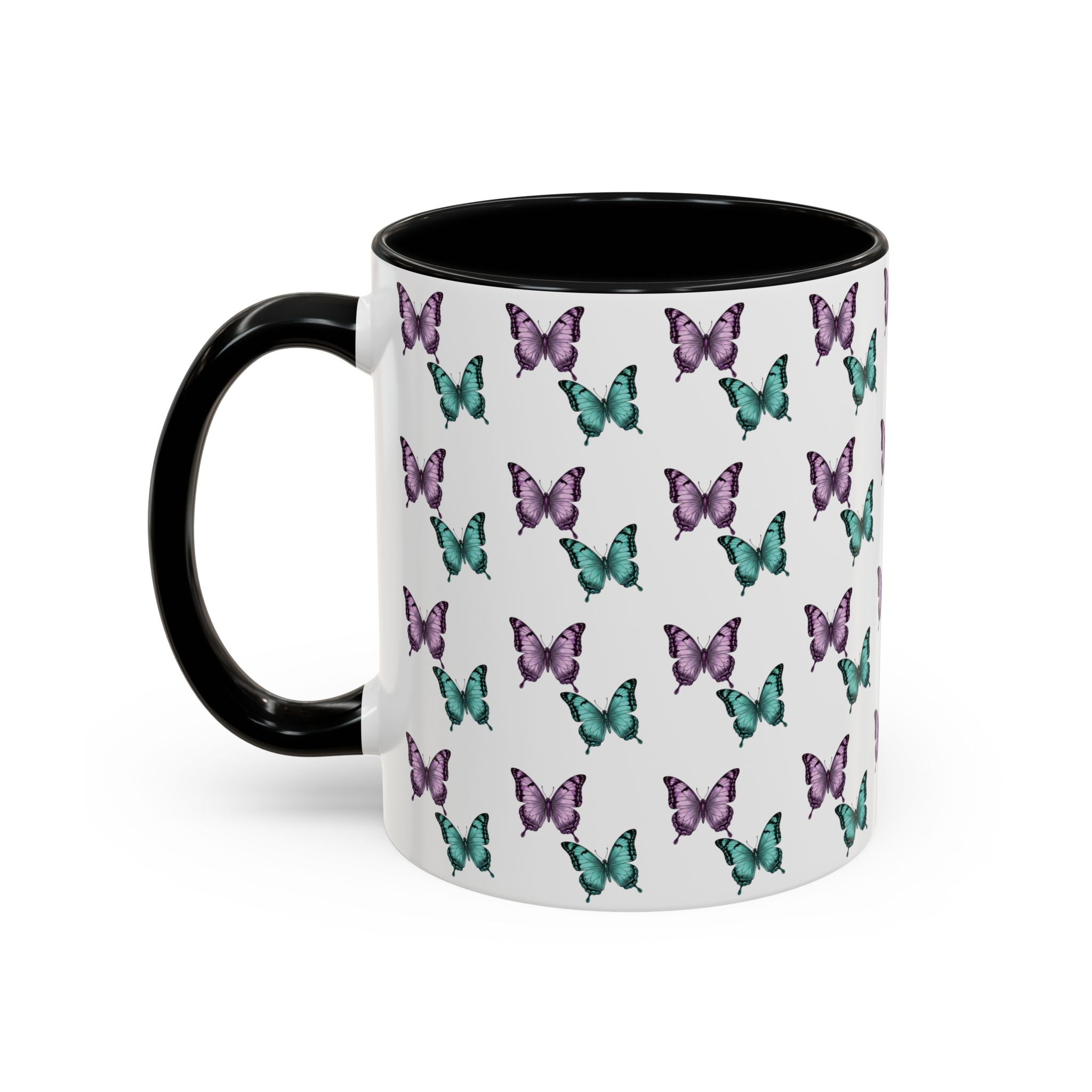 Butterfly Pattern Coffee Mug —  Purple & Turquoise Spring Ceramic Mug (11/15oz)