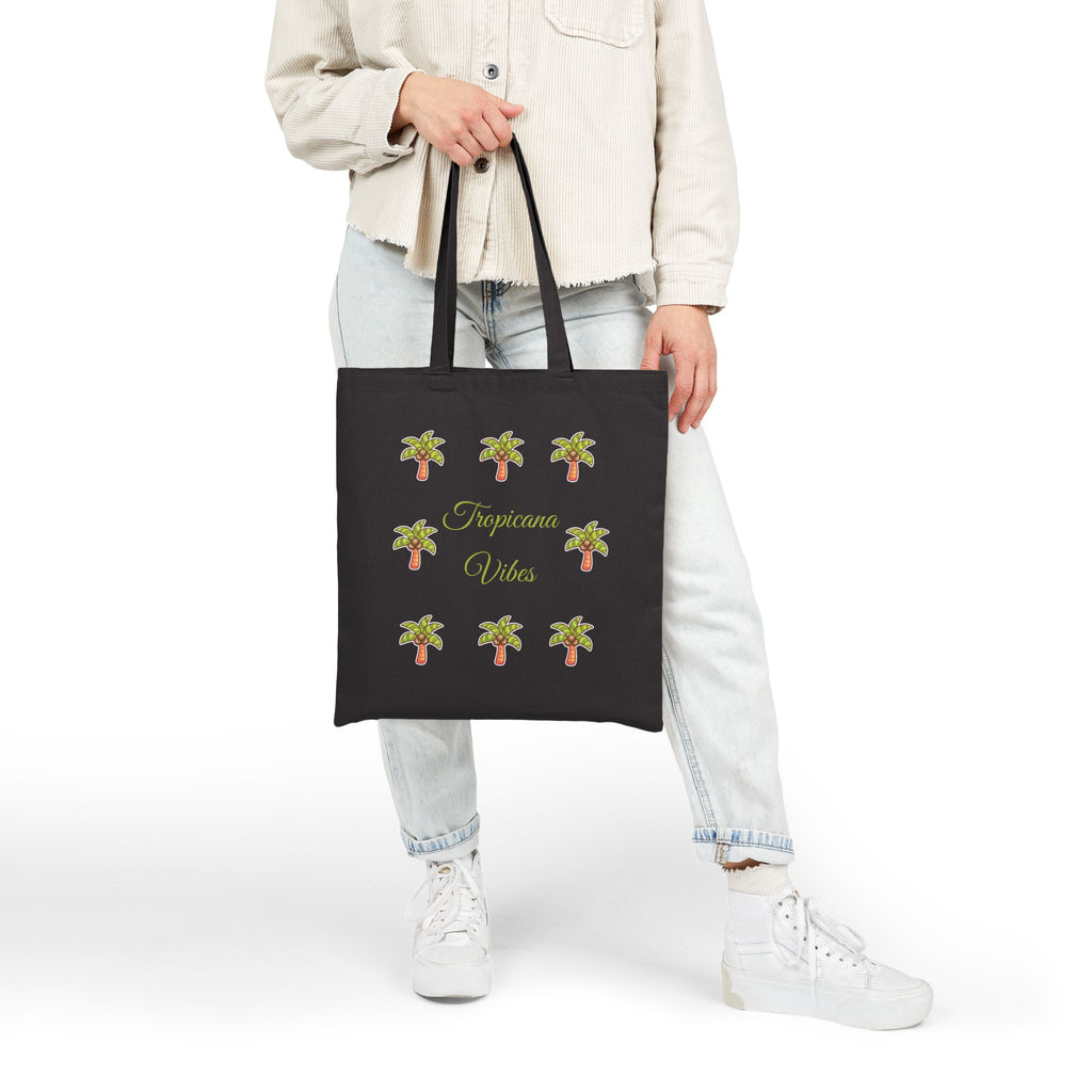 Tote Bag — "Tropicana Vibes" Palm Tree Canvas Tote (Eco Beach Grocery Bag)