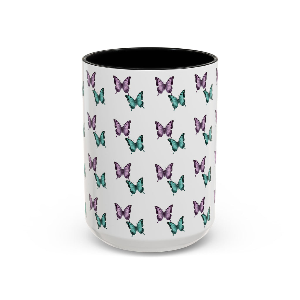 Butterfly Pattern Coffee Mug —  Purple & Turquoise Spring Ceramic Mug (11/15oz)