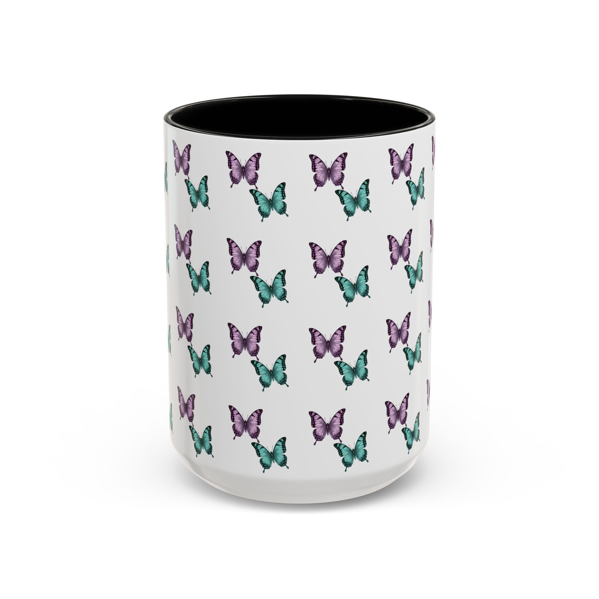 Butterfly Pattern Coffee Mug —  Purple & Turquoise Spring Ceramic Mug (11/15oz)