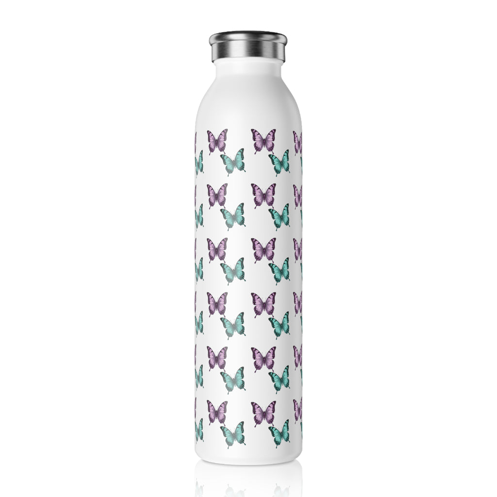 Butterfly Pattern Slim Water Bottle — Purple & Turquoise Reusable Bottle
