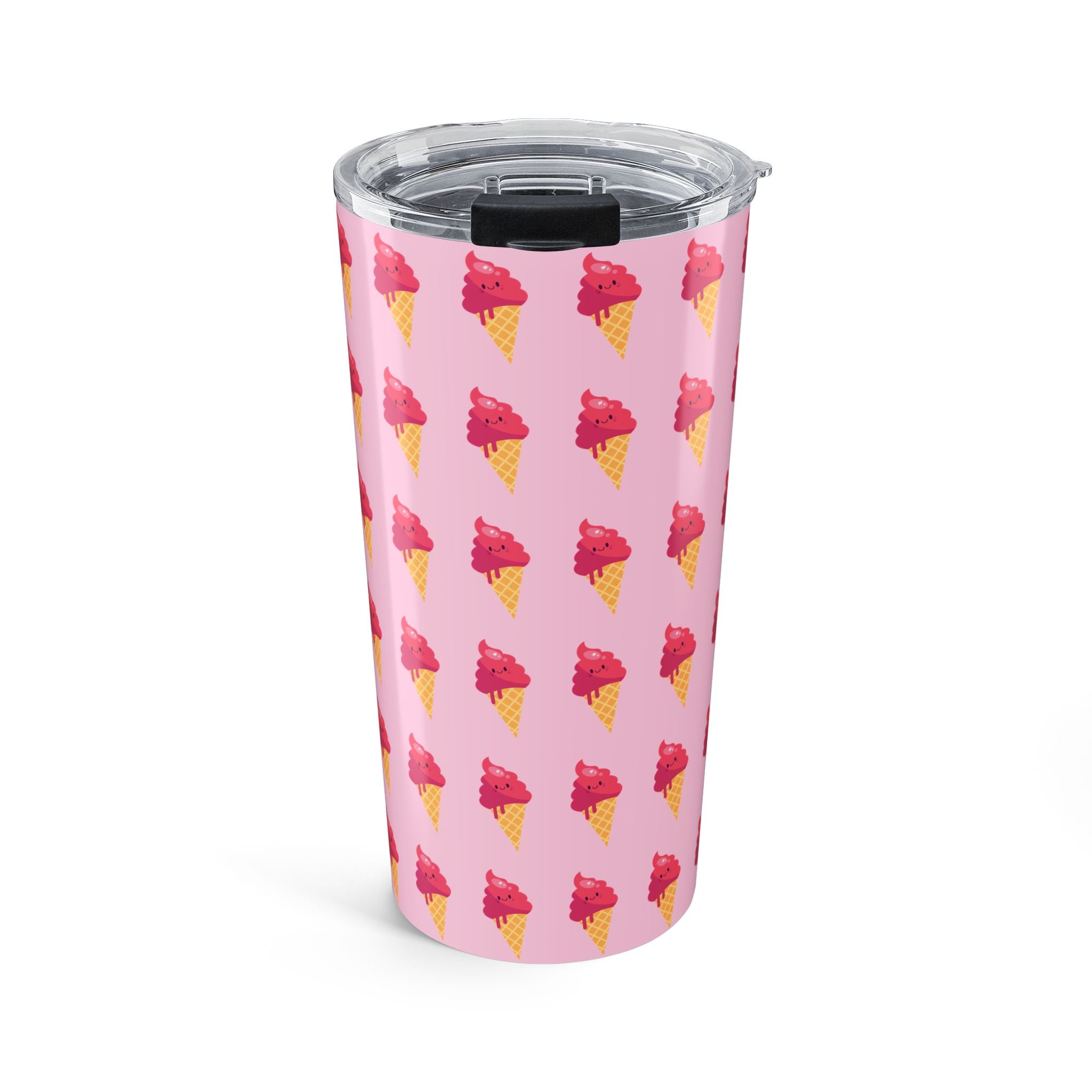 Pink Ice Cream Cone Tumbler – Pink Summer Scoop Pattern Stainless Travel Cup - Pink Background