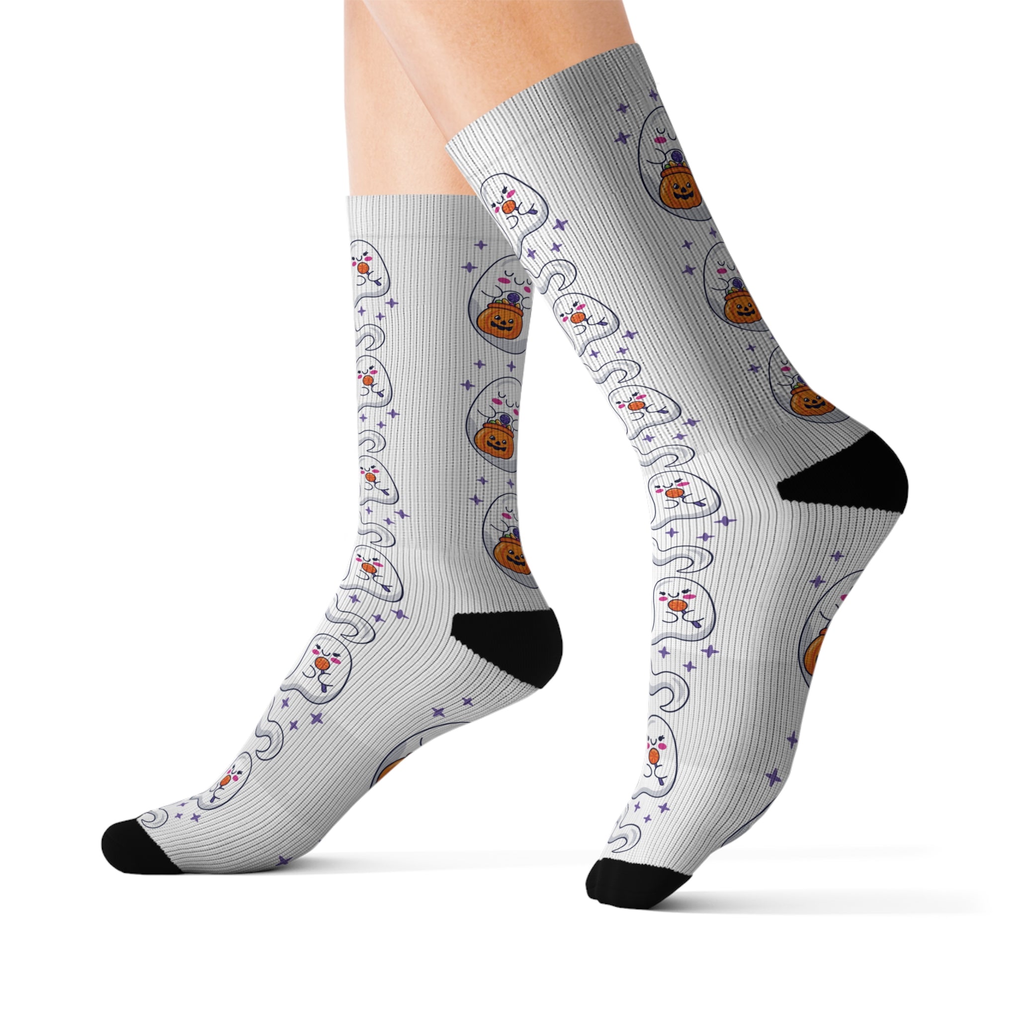 Halloween Ghosts Holding Treats Sublimation Socks