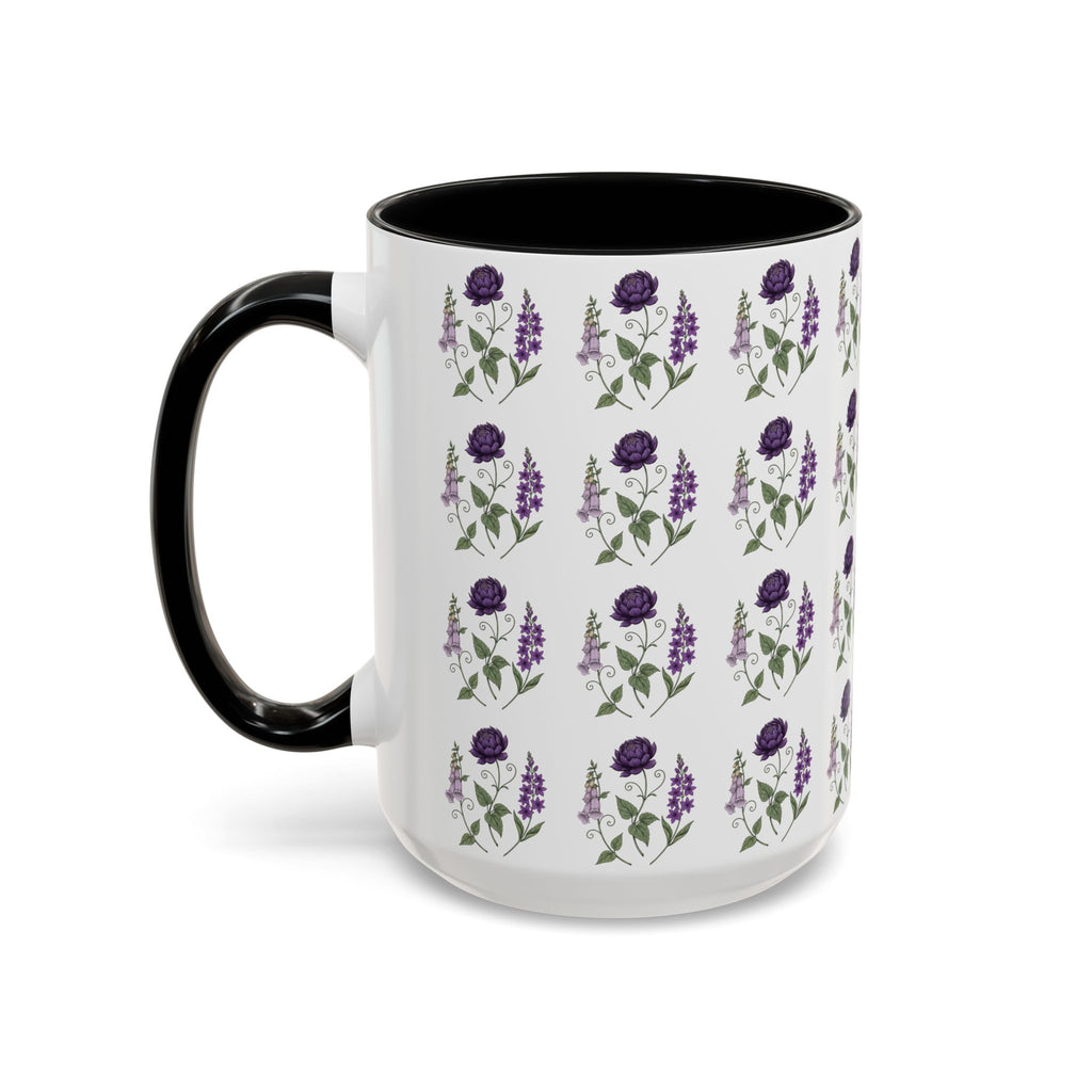 Purple Flowers Coffee Mug — Vintage Floral Cup — 11/15oz