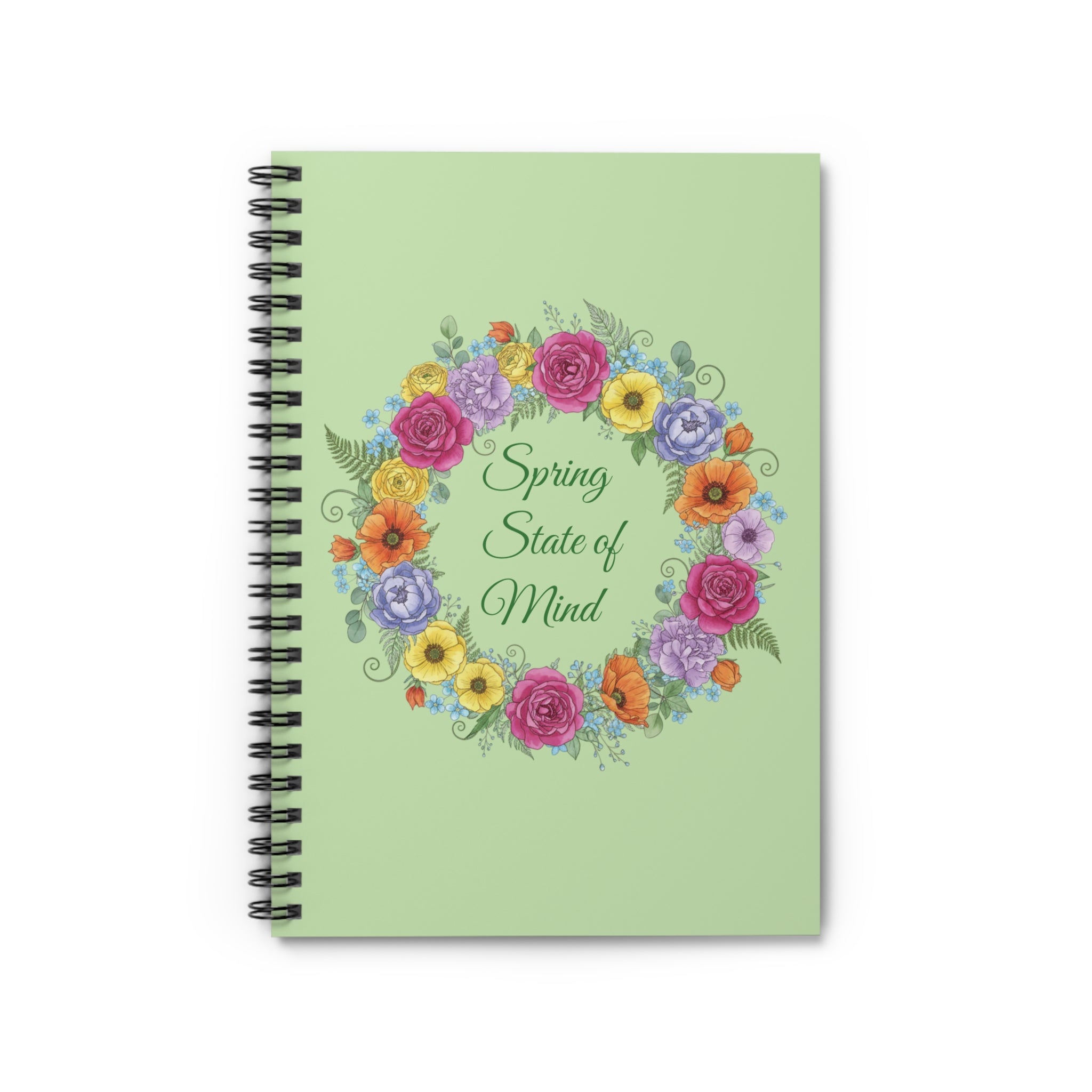 Spring State of Mind Floral Spiral Notebook - Green Cover