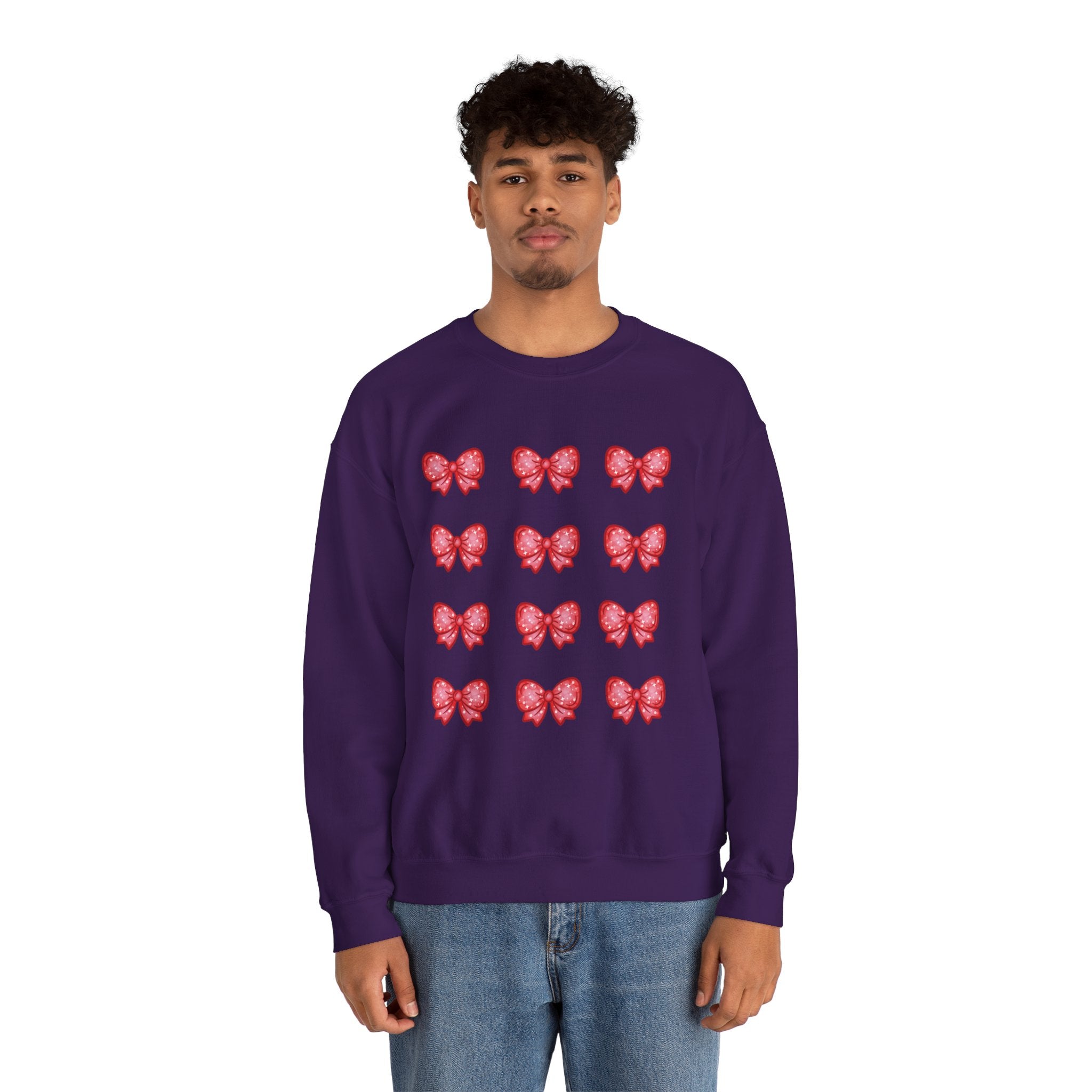 Glittery Red Bow Pattern Crewneck Sweatshirt