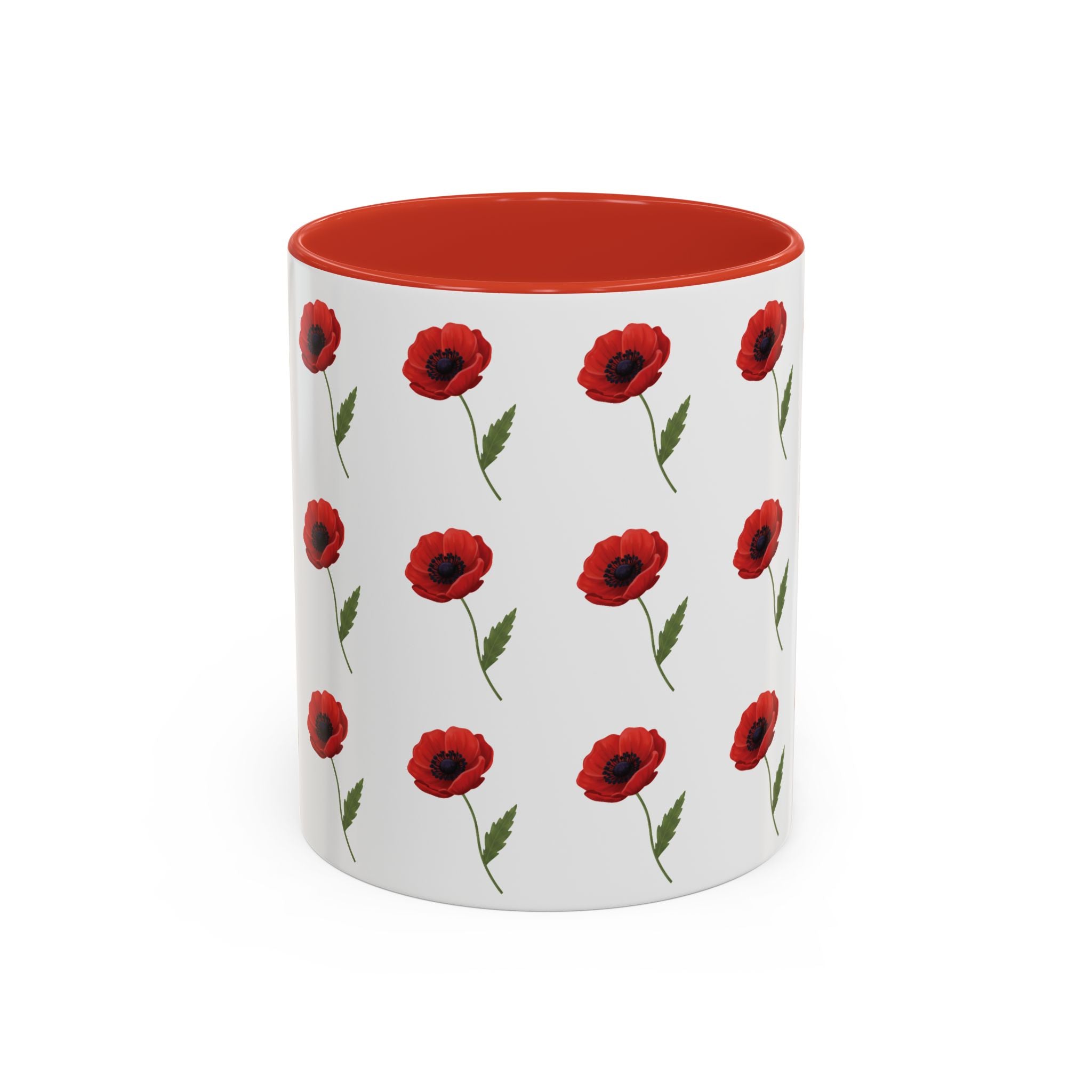 Poppy Pattern Coffee Mug — Red Floral Ceramic 11/15oz