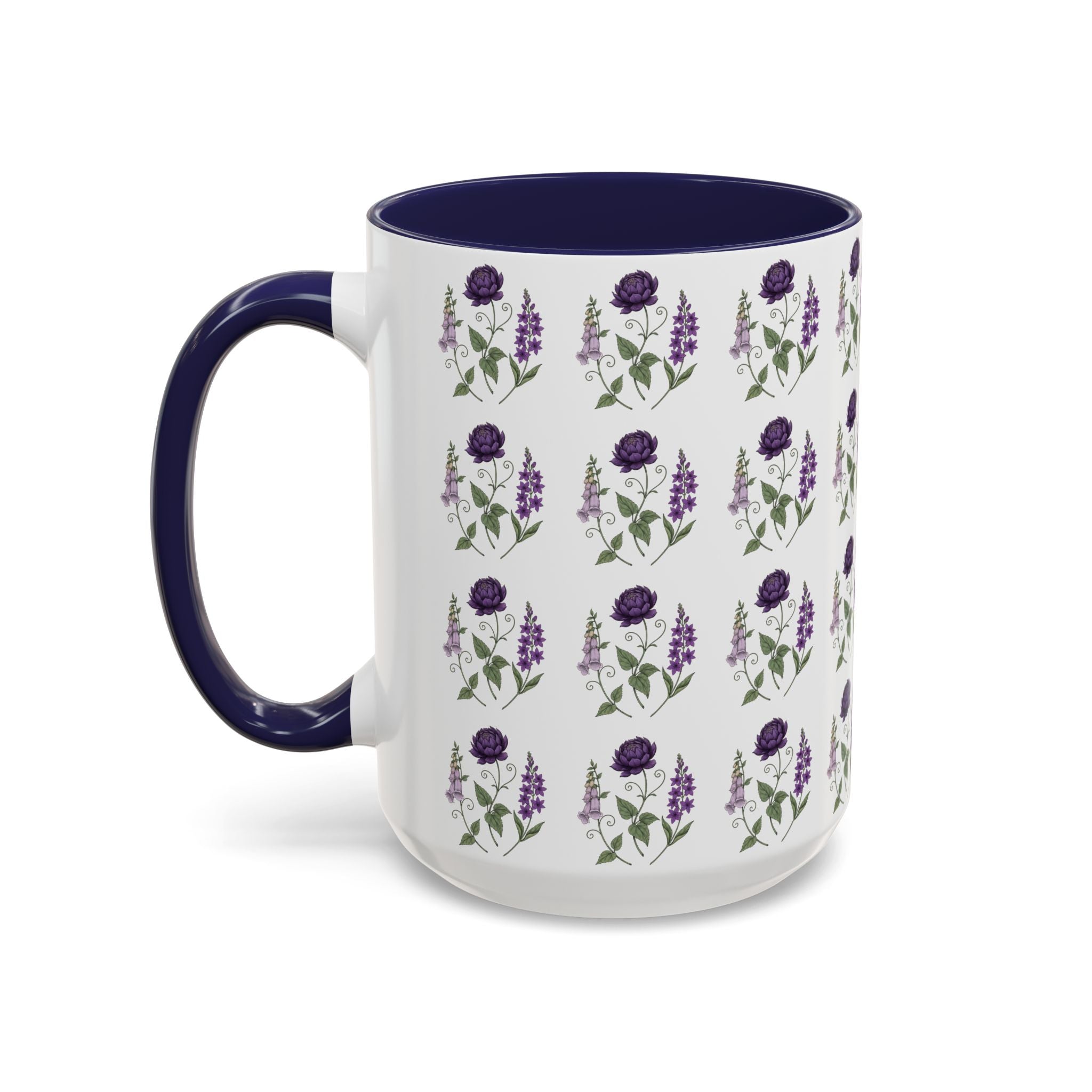 Purple Flowers Coffee Mug — Vintage Floral Cup — 11/15oz