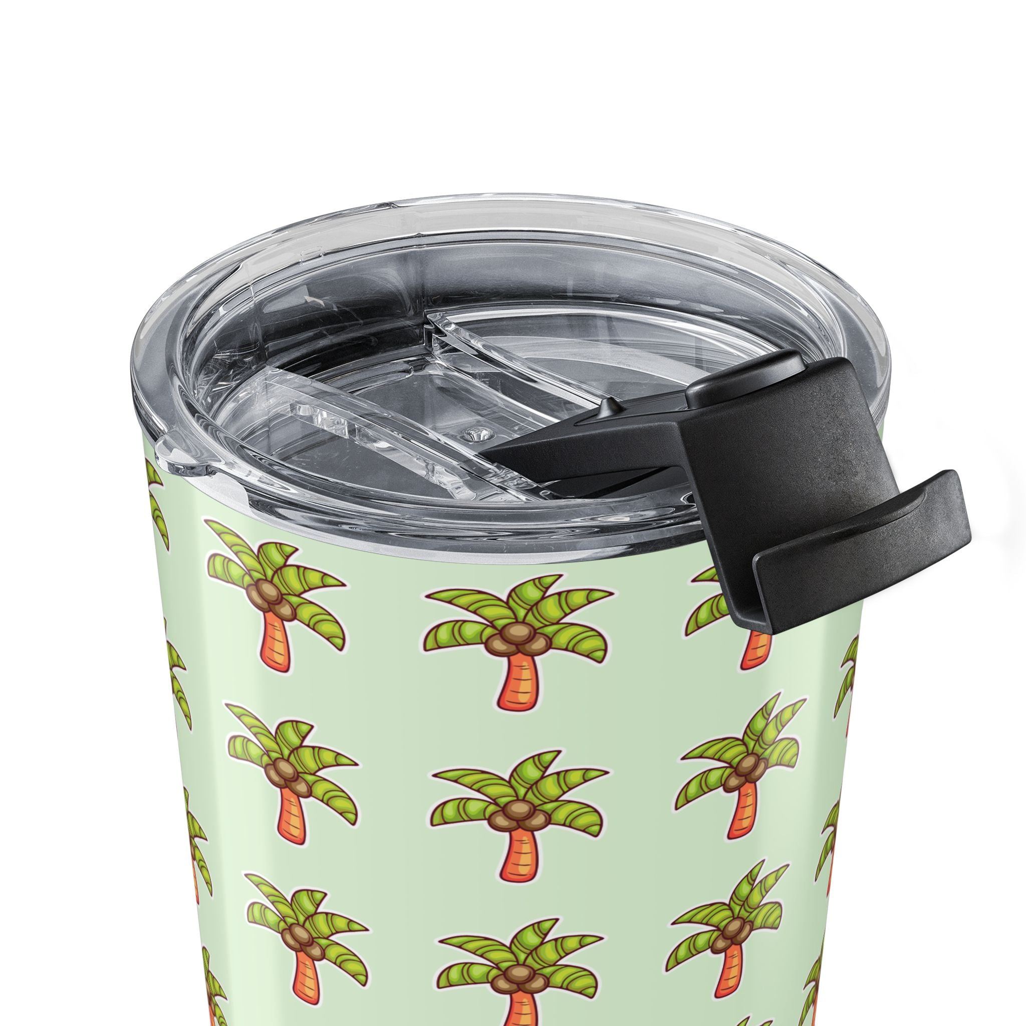 Palm Tree Pattern Tumbler — Tropical Travel Coffee Cup - Mint