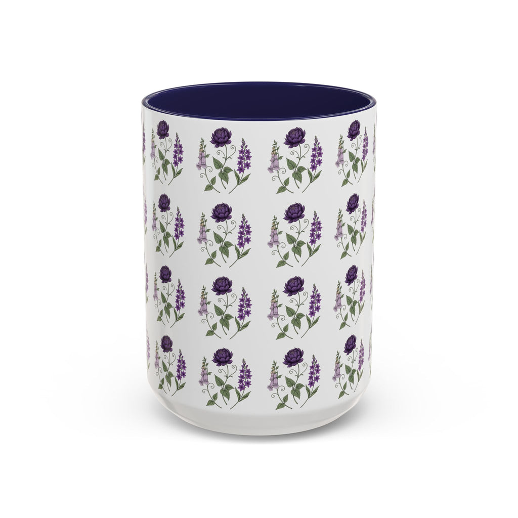 Purple Flowers Coffee Mug — Vintage Floral Cup — 11/15oz