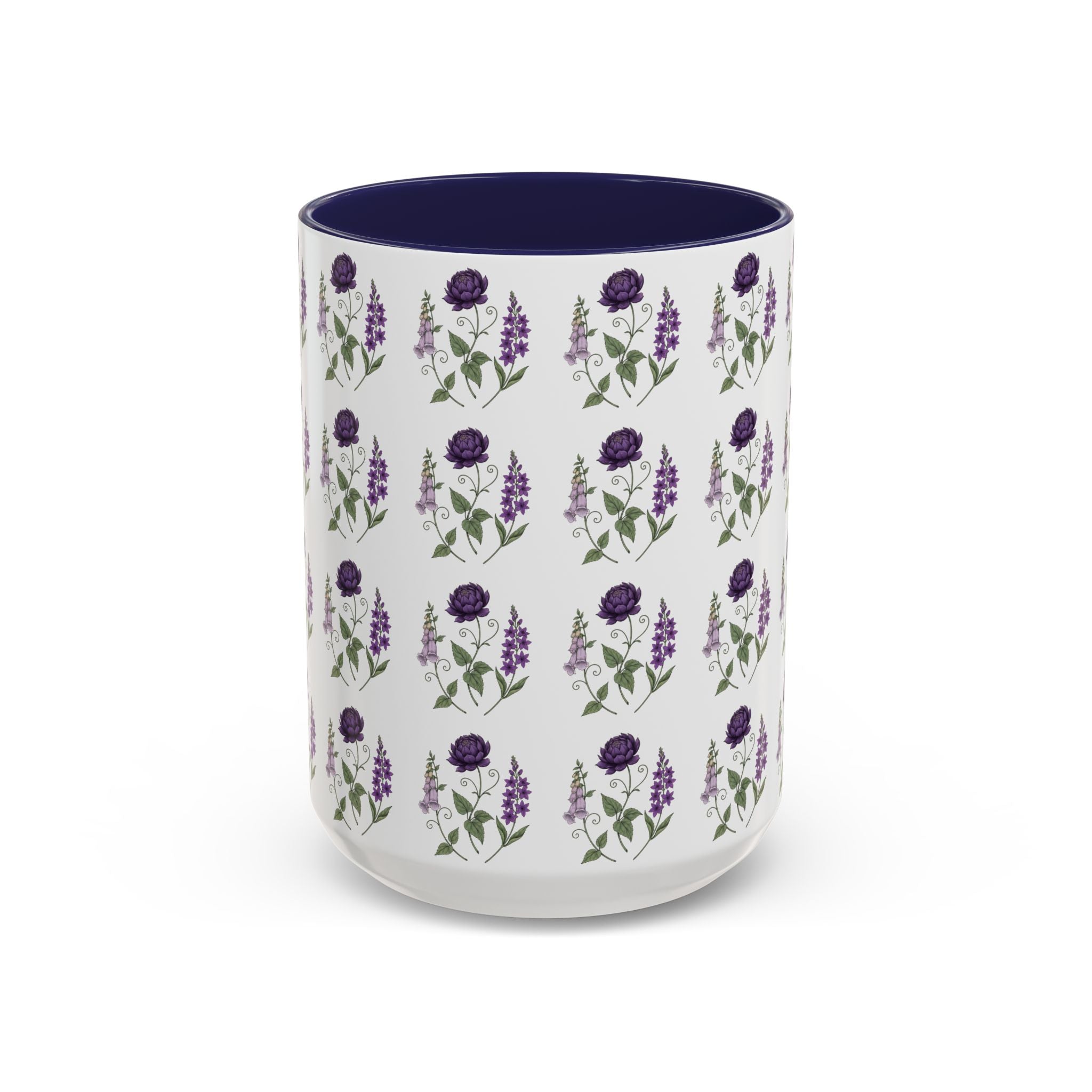 Purple Flowers Coffee Mug — Vintage Floral Cup — 11/15oz