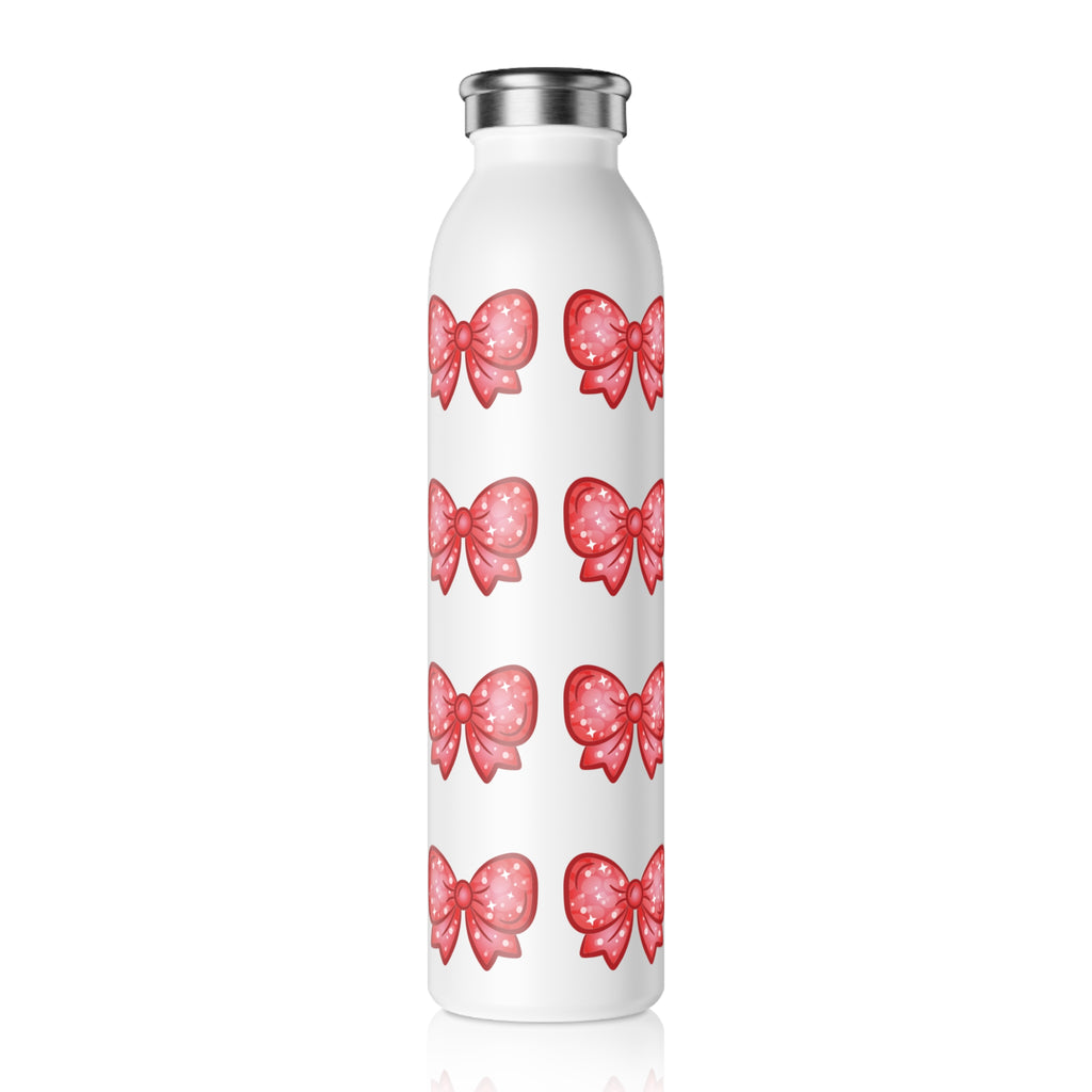 Glittery Red Bow Pattern Slim Water Bottle