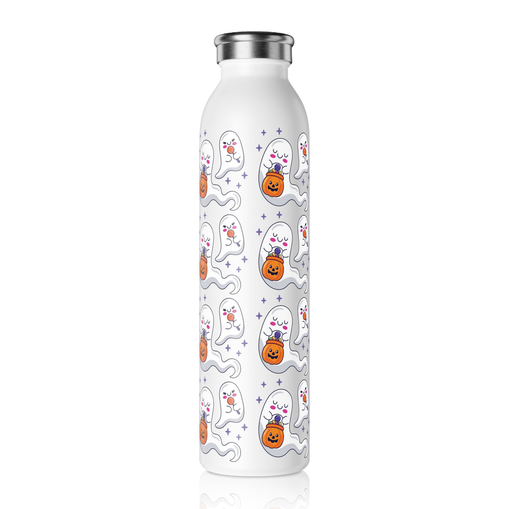 Halloween Ghost Holding Treats Slim Water Bottle