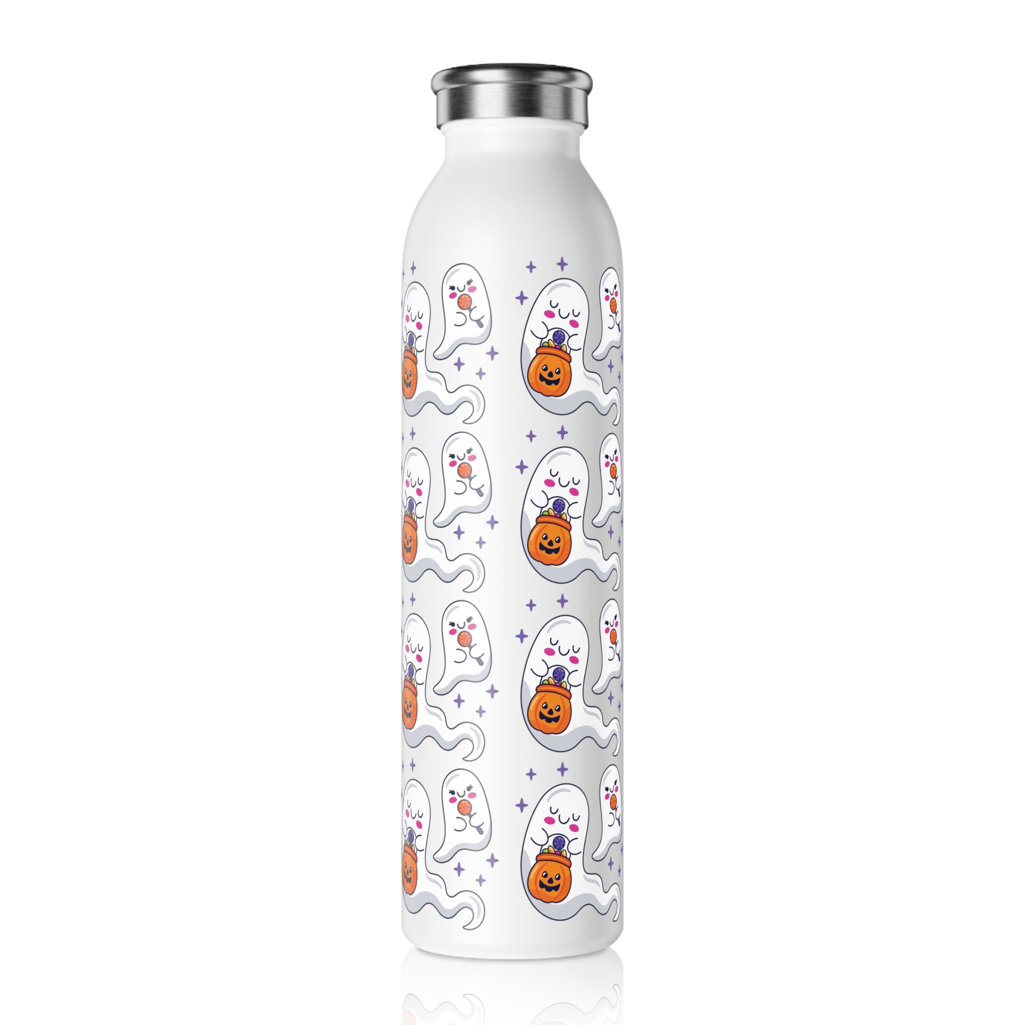 Halloween Ghost Holding Treats Slim Water Bottle